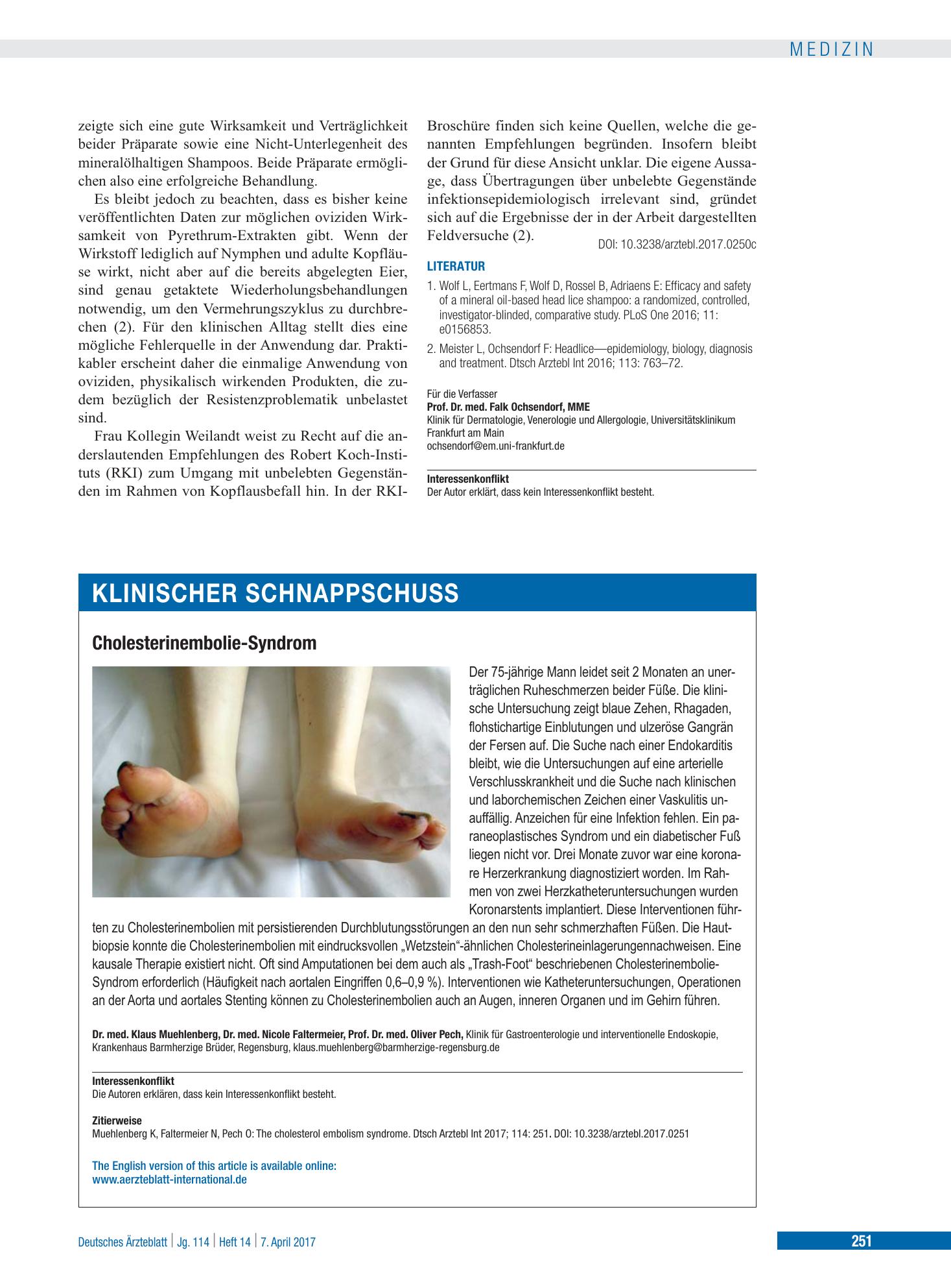 Vorschauseite 1: Cholesterinembolie-Syndrom – Deutsches Ärzteblatt
