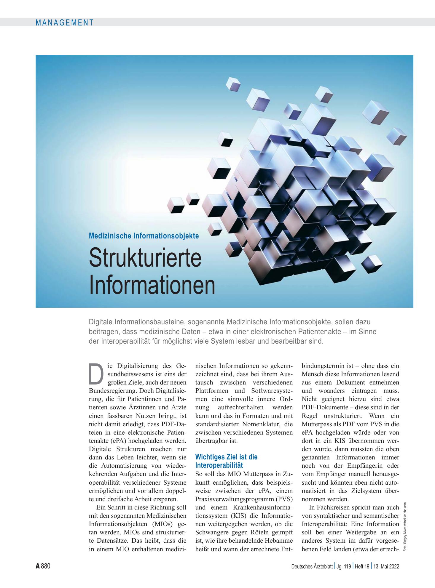 Vorschauseite 1: Medizinische Informationsobjekte: Strukturierte Informationen – Deutsches Ärzteblatt
