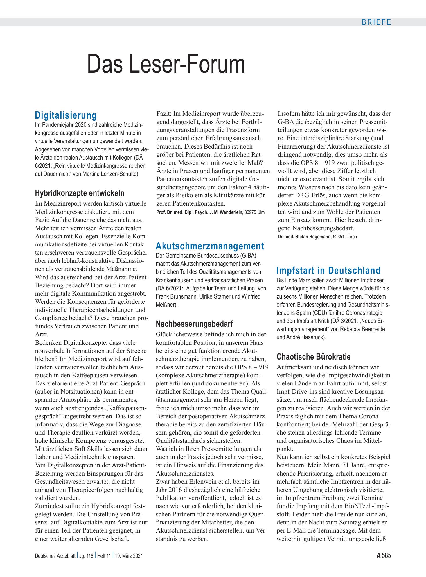 Vorschauseite 1: Digitalisierung: Hybridkonzepte entwickeln – Deutsches Ärzteblatt
