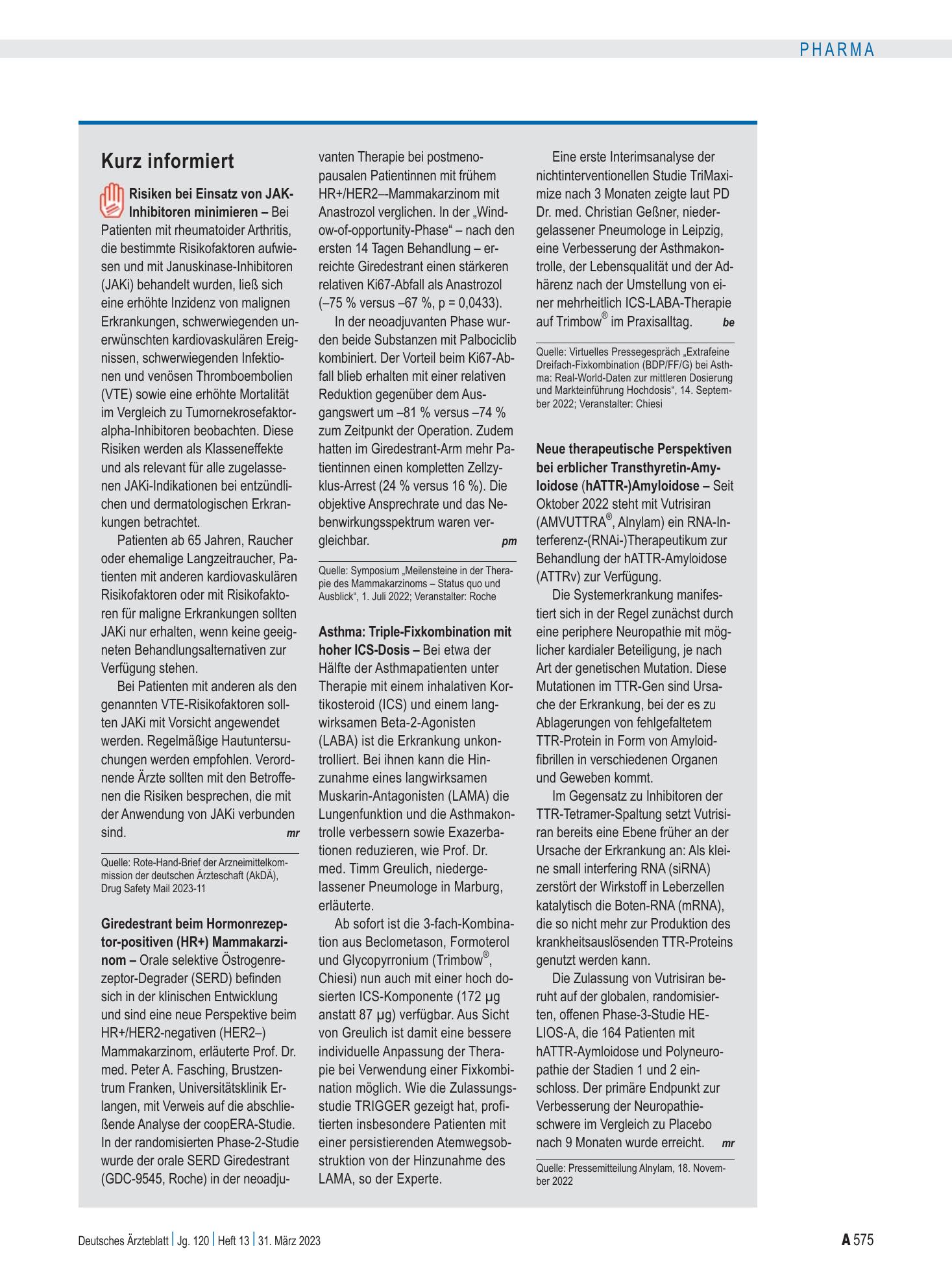Vorschauseite 1: Kurz informiert – Deutsches Ärzteblatt