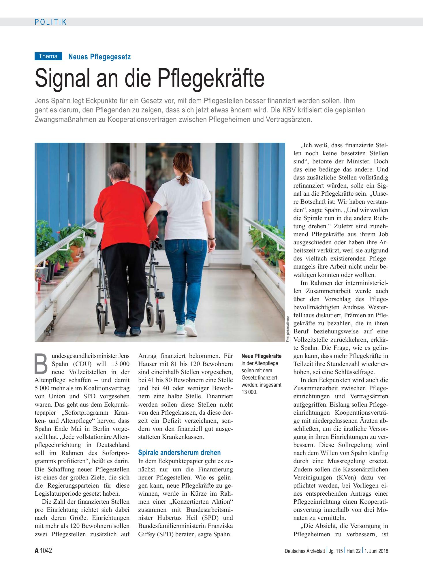 Vorschauseite 1: Neues Pflegegesetz: Signal an die Pflegekräfte – Deutsches Ärzteblatt
