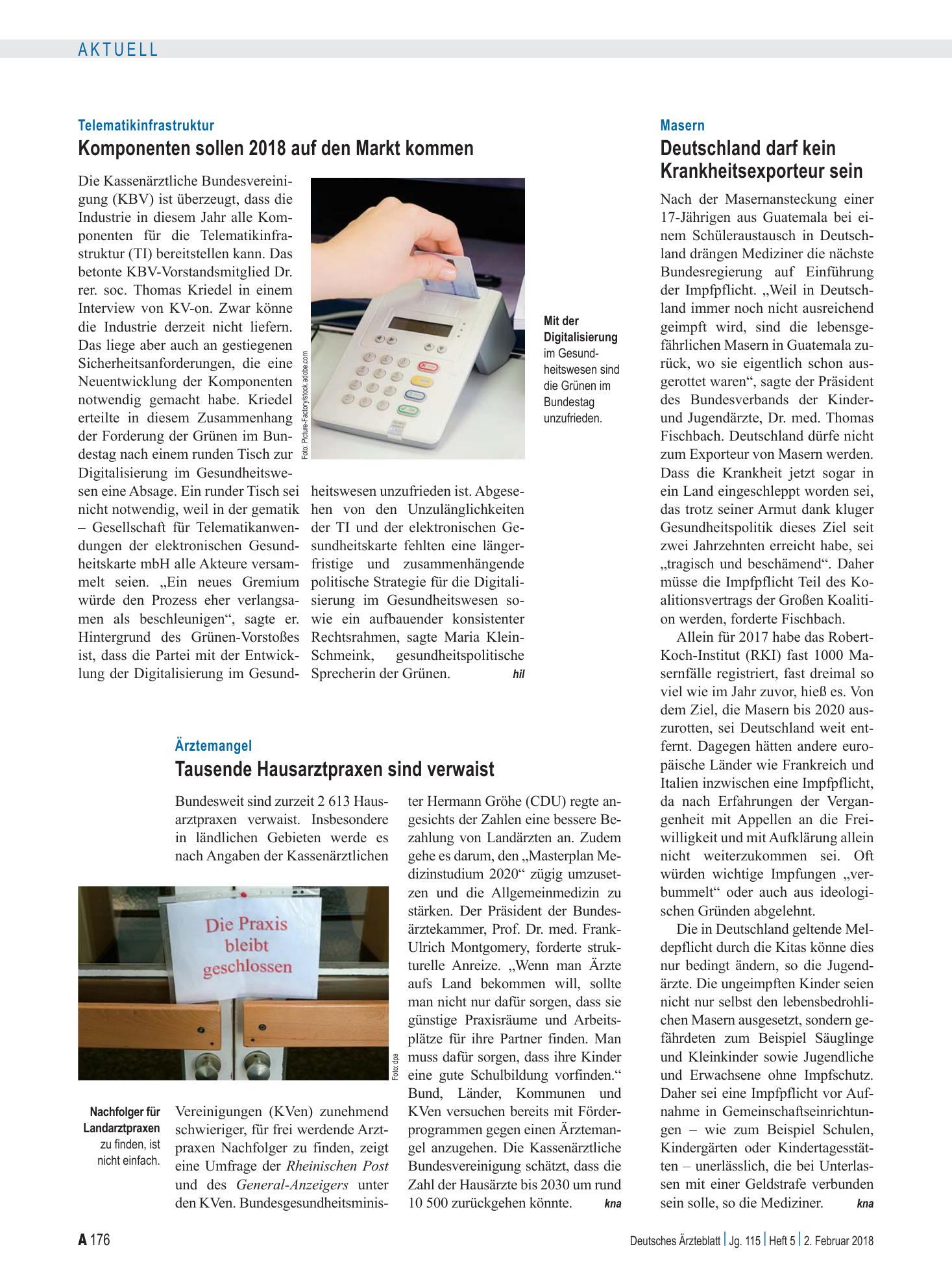 Vorschauseite 1: Telematikinfrastruktur: Komponenten sollen 2018 auf den Markt kommen – Deutsches Ärzteblatt