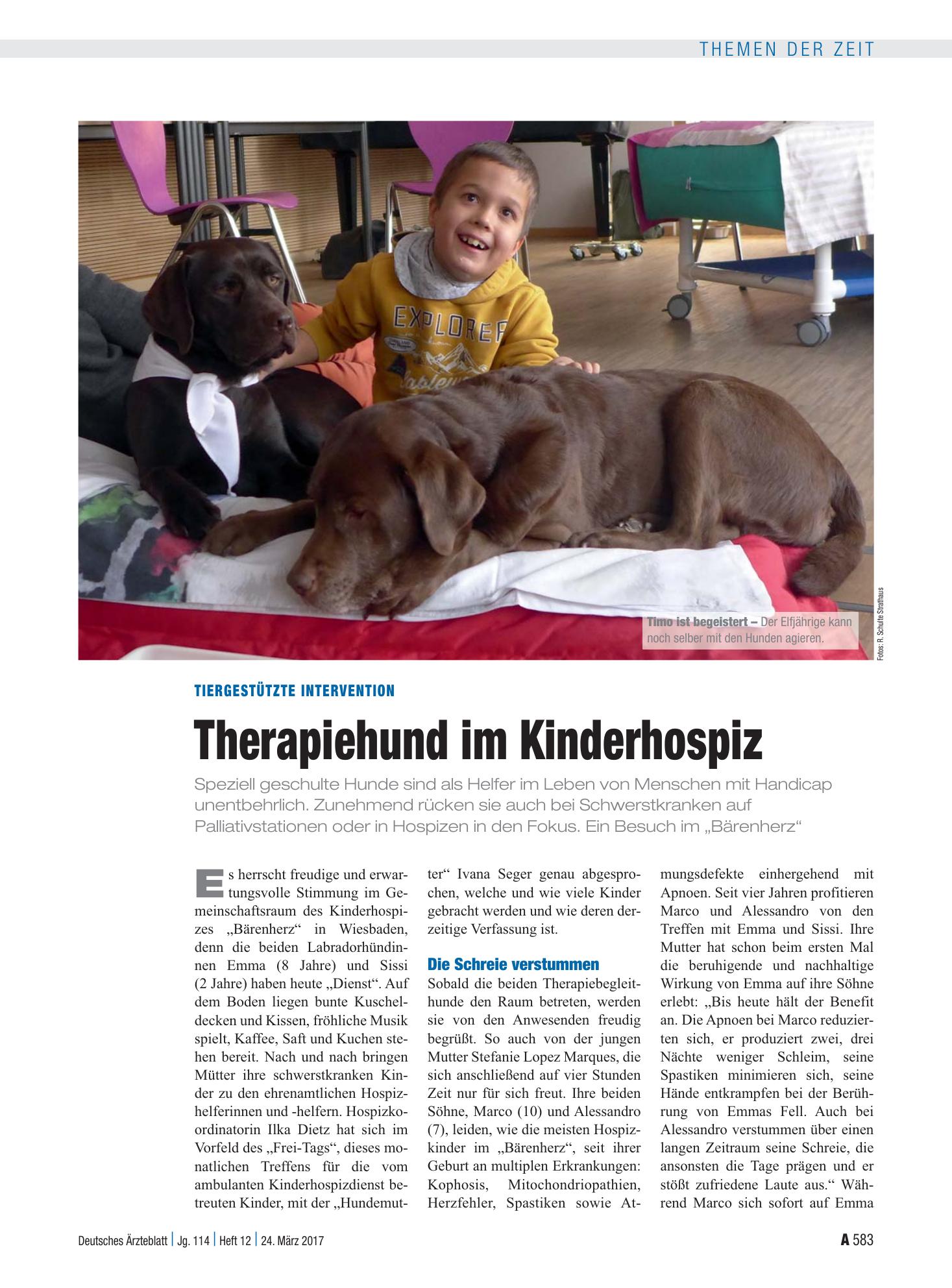 Vorschauseite 1: Tiergestützte Intervention: Therapiehund im Kinderhospiz – Deutsches Ärzteblatt
