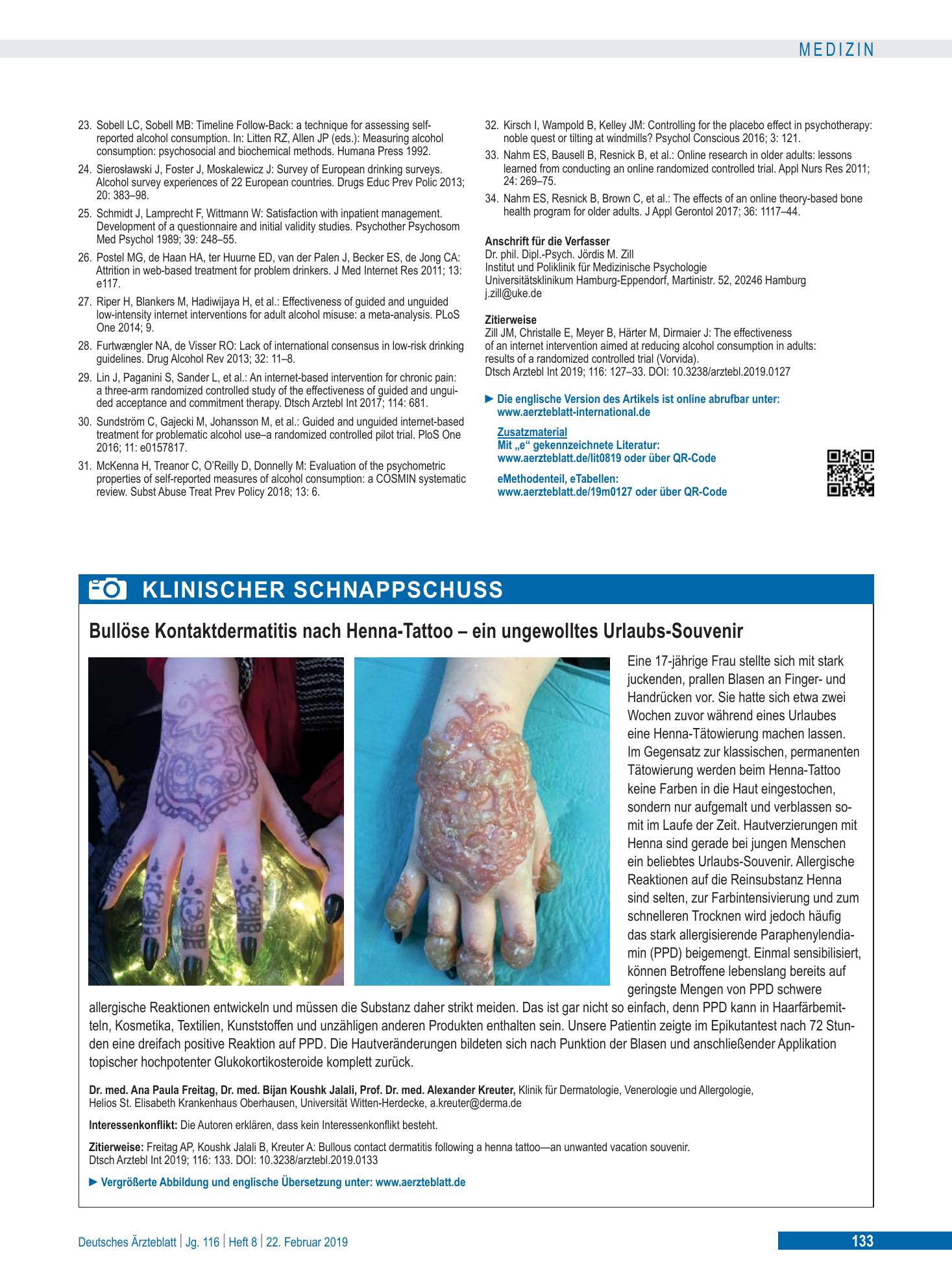 Vorschauseite 1: Bullöse Kontaktdermatitis nach Henna-Tattoo – ein ungewolltes Urlaubs-Souvenir – Deutsches Ärzteblatt