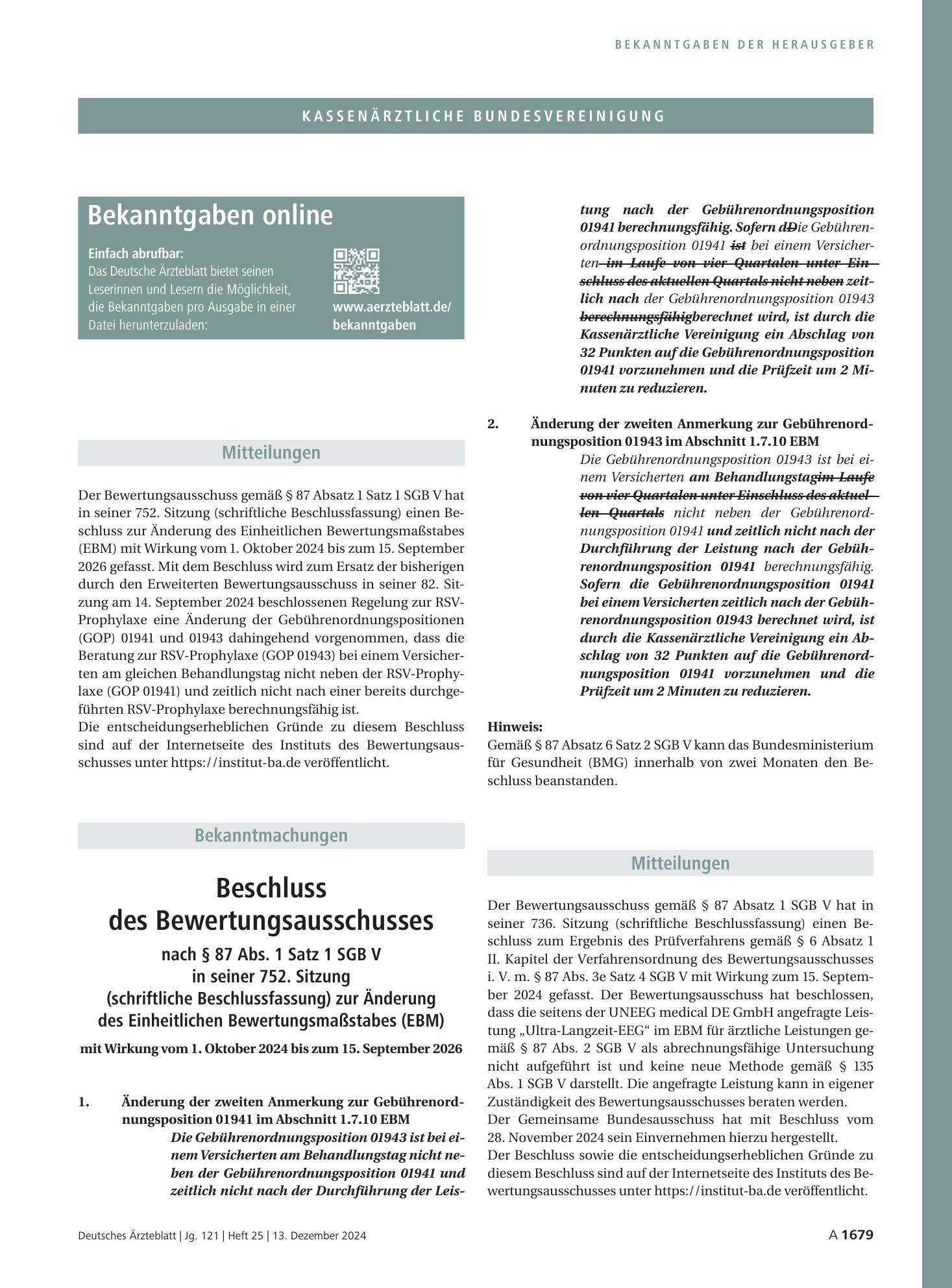 Vorschauseite 1: Mitteilungen – Deutsches Ärzteblatt