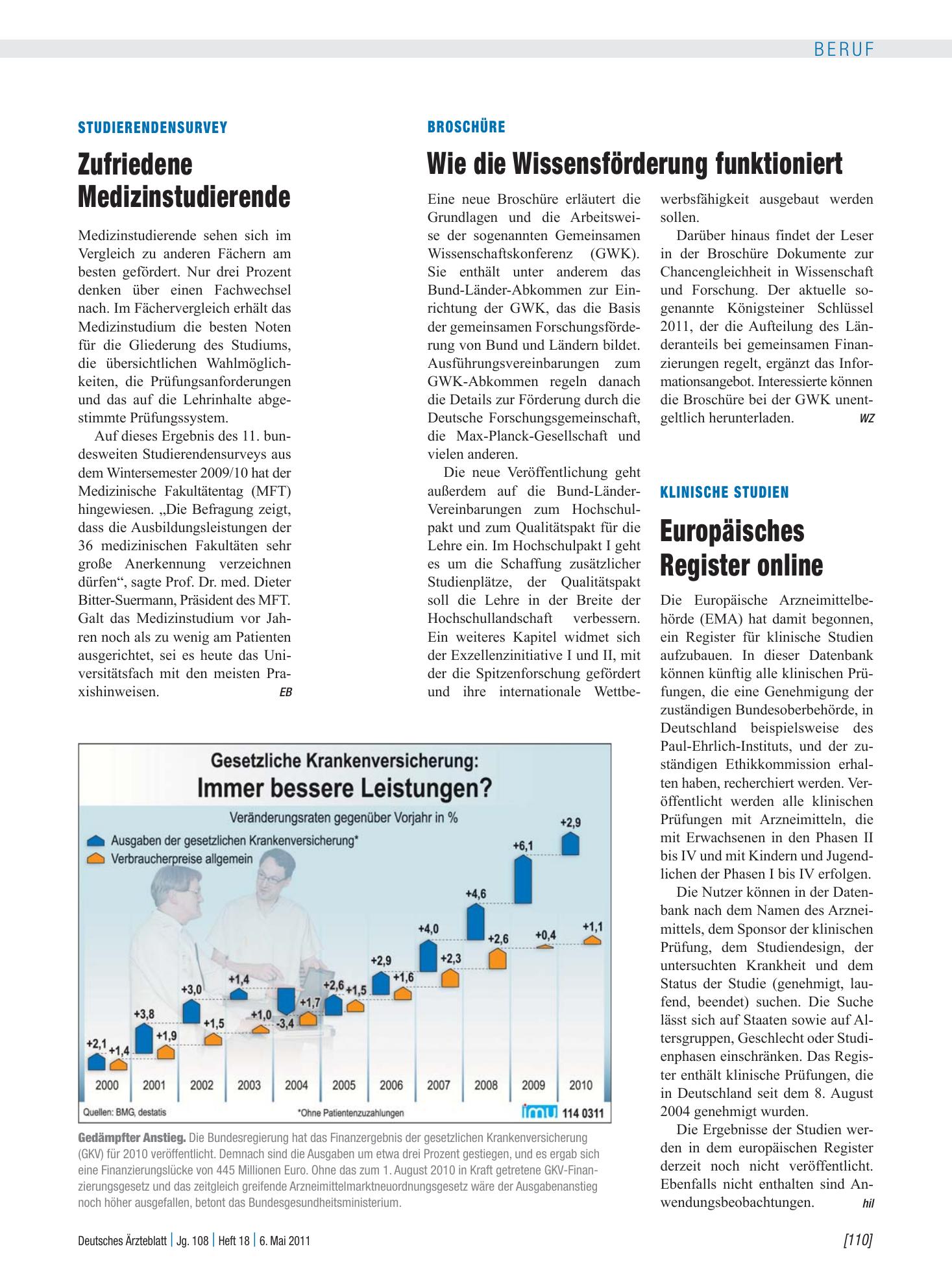 Vorschauseite 1: Studierendensurvey: Zufriedene Medizinstudierende – Deutsches Ärzteblatt
