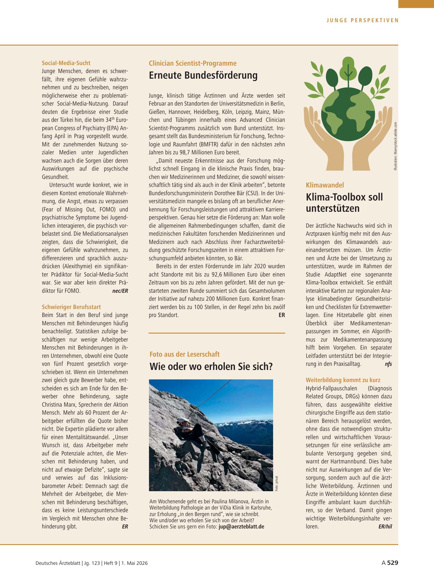 Vorschauseite 1: Social-Media-Sucht / Schwieriger Berufsstart – Deutsches Ärzteblatt