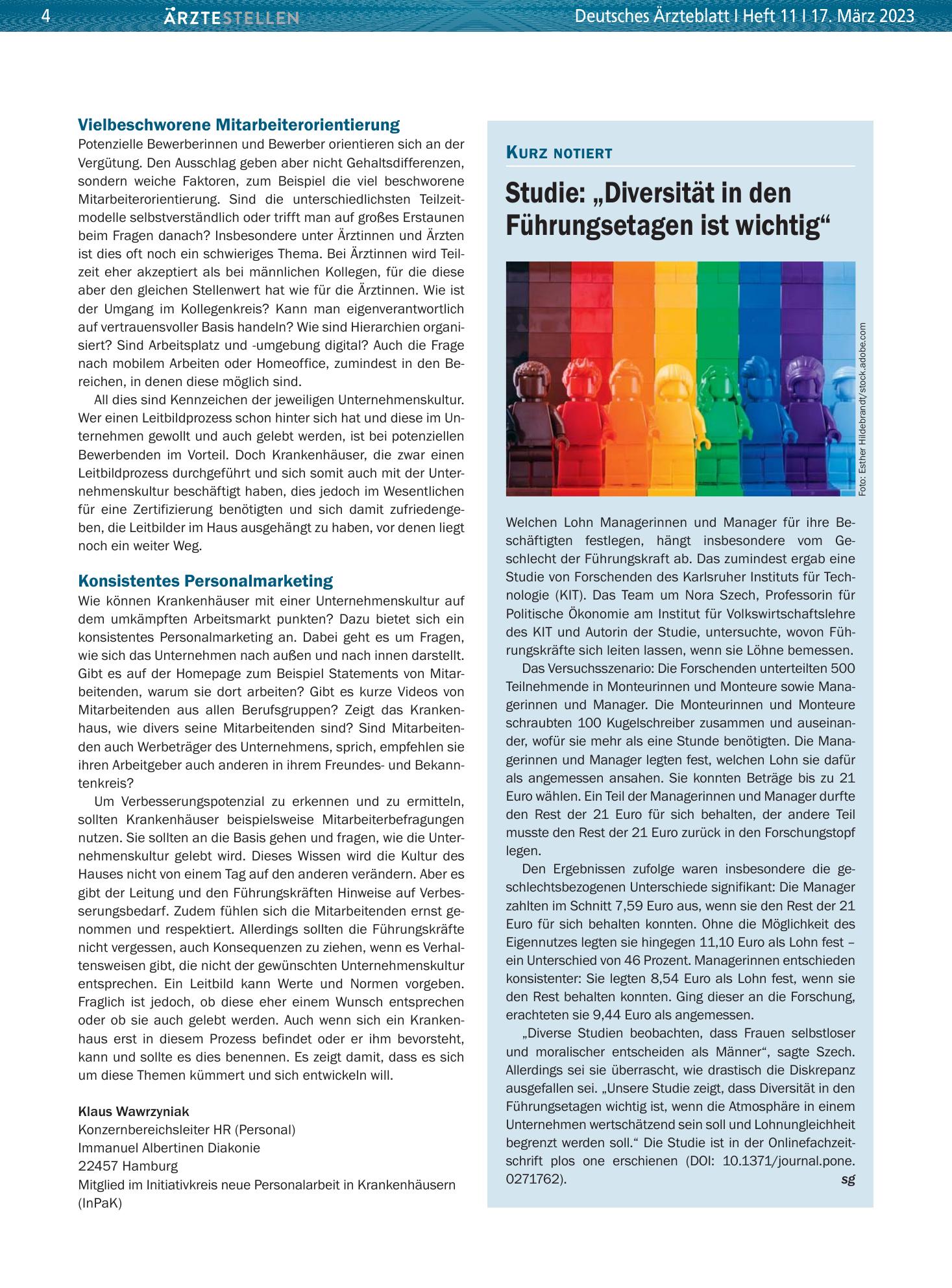 Vorschauseite 1: Studie: „Diversität in den Führungsetagen ist wichtig“ – Deutsches Ärzteblatt
