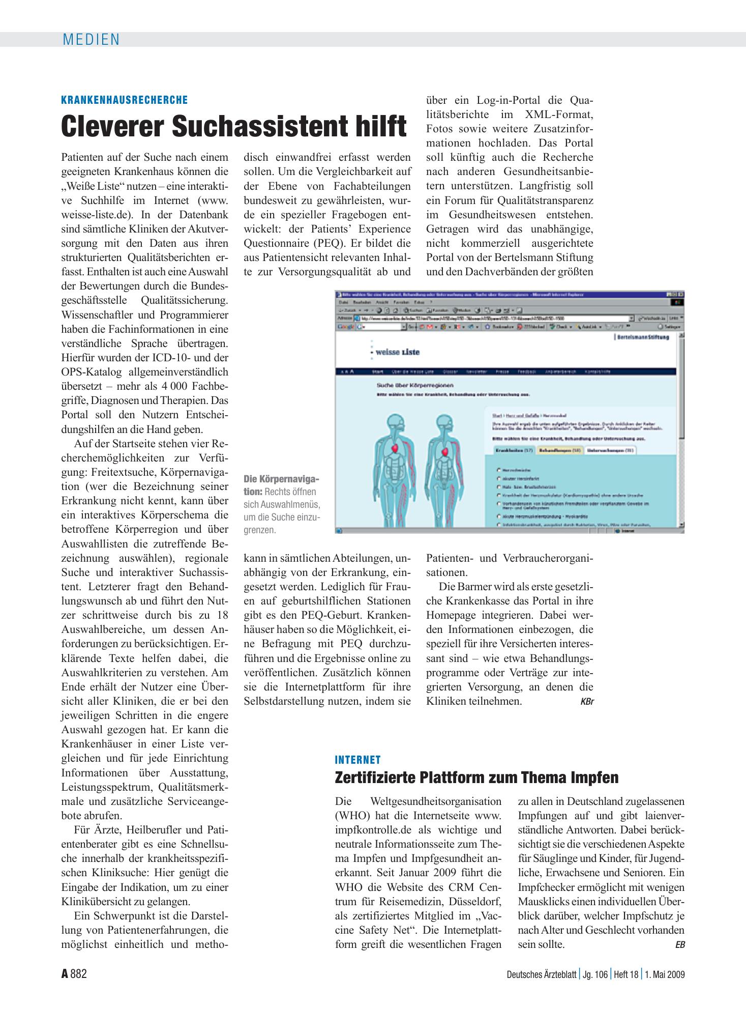 Vorschauseite 1: Krankenhausrecherche: Cleverer Suchassistent hilft – Deutsches Ärzteblatt
