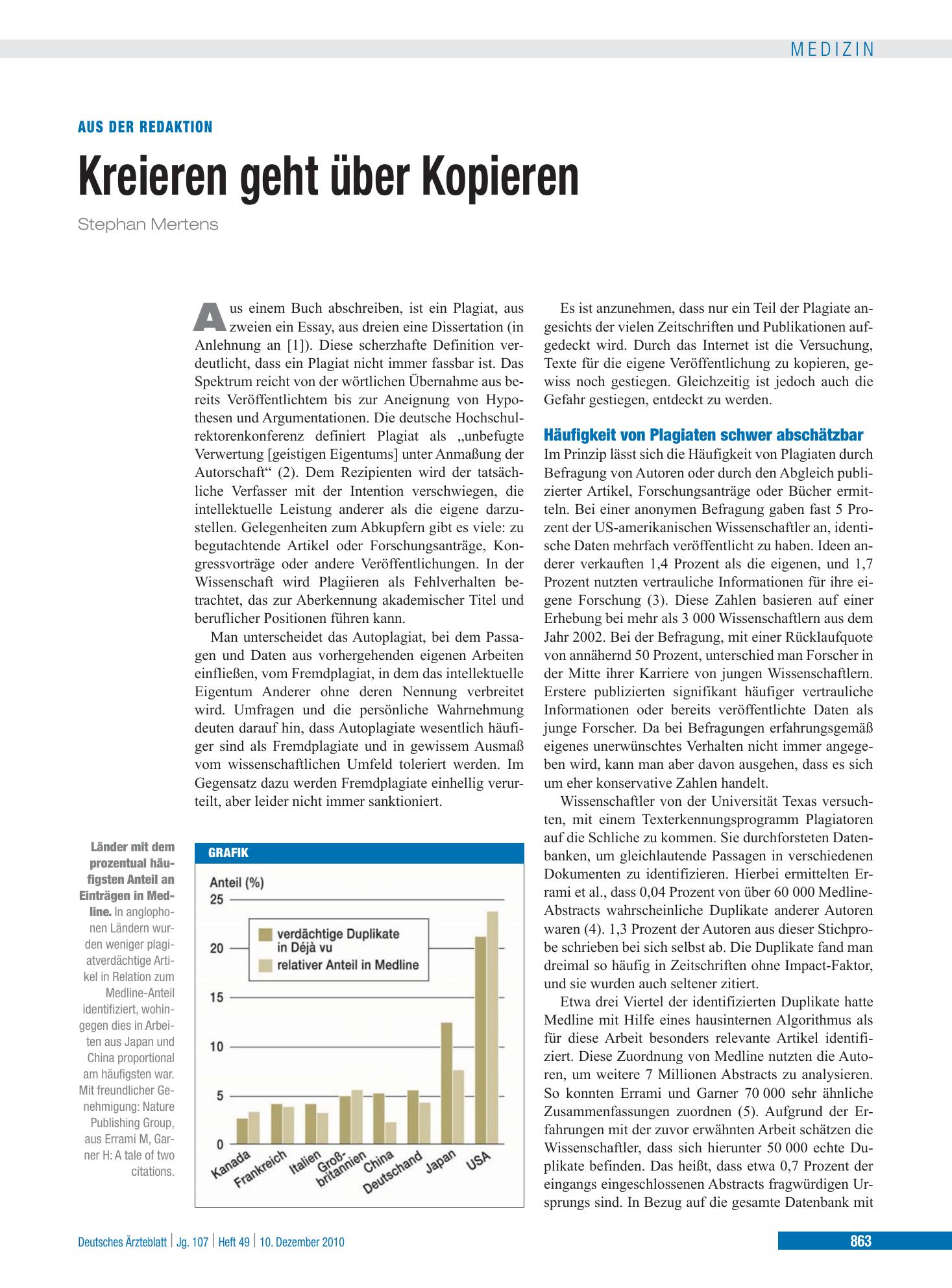 Vorschauseite 1: Kreieren geht über Kopieren – Deutsches Ärzteblatt
