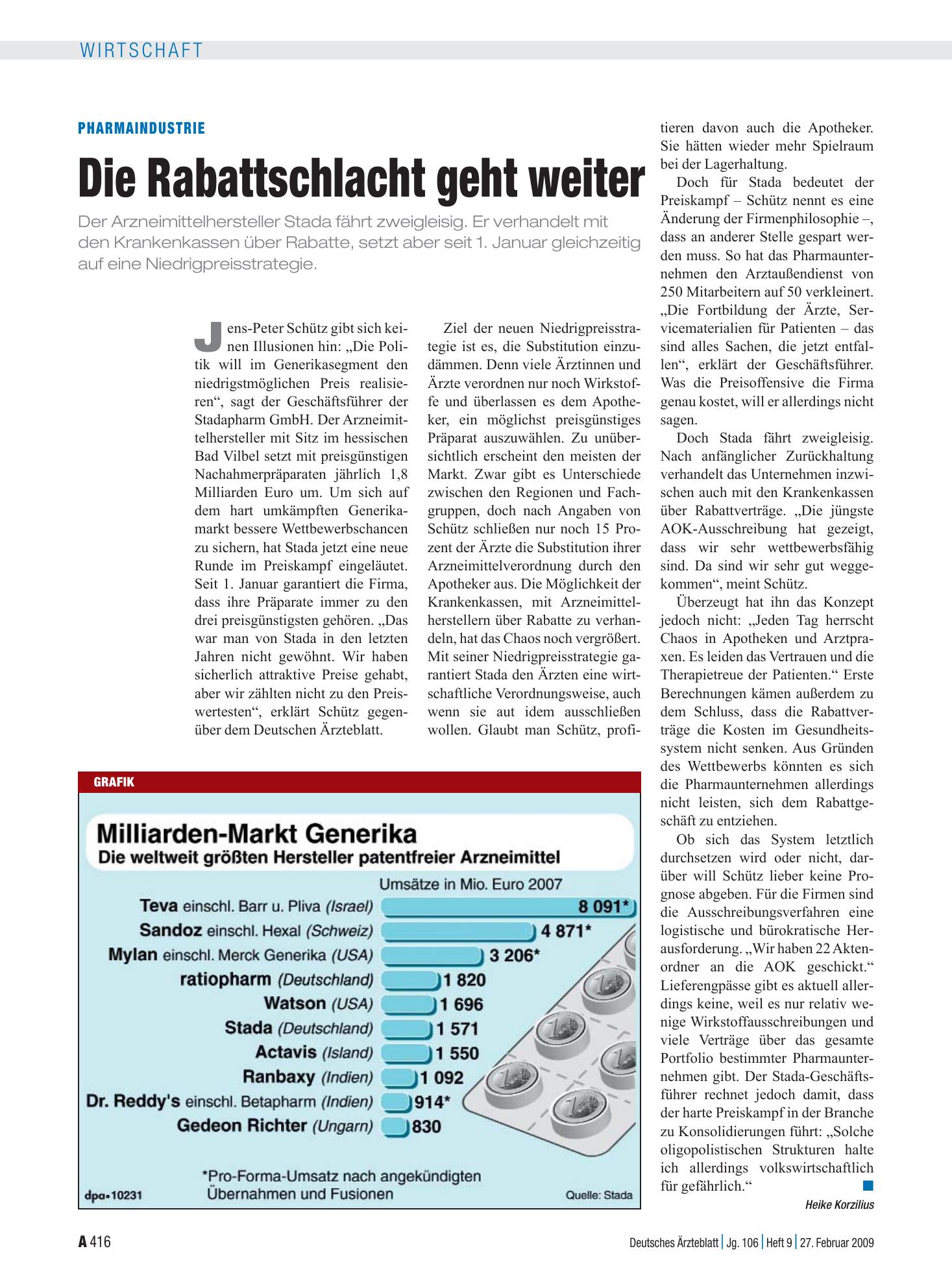 Vorschauseite 1: Pharmaindustrie: Die Rabattschlacht geht weiter – Deutsches Ärzteblatt