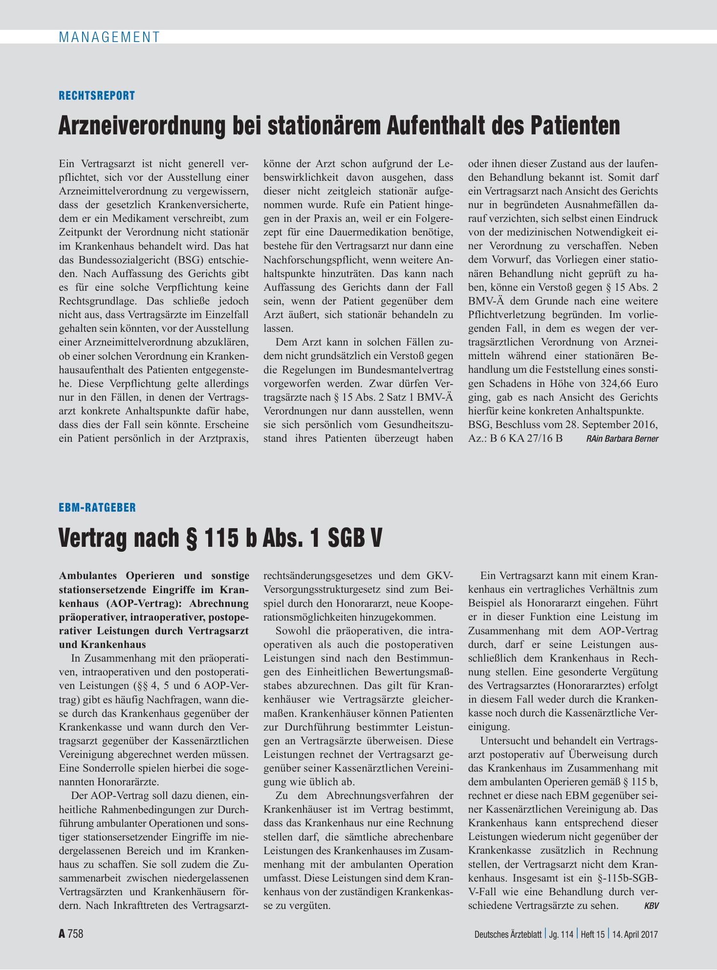 Vorschauseite 1: EBM-Ratgeber: Vertrag nach § 115 b Abs. 1 SGB V – Deutsches Ärzteblatt