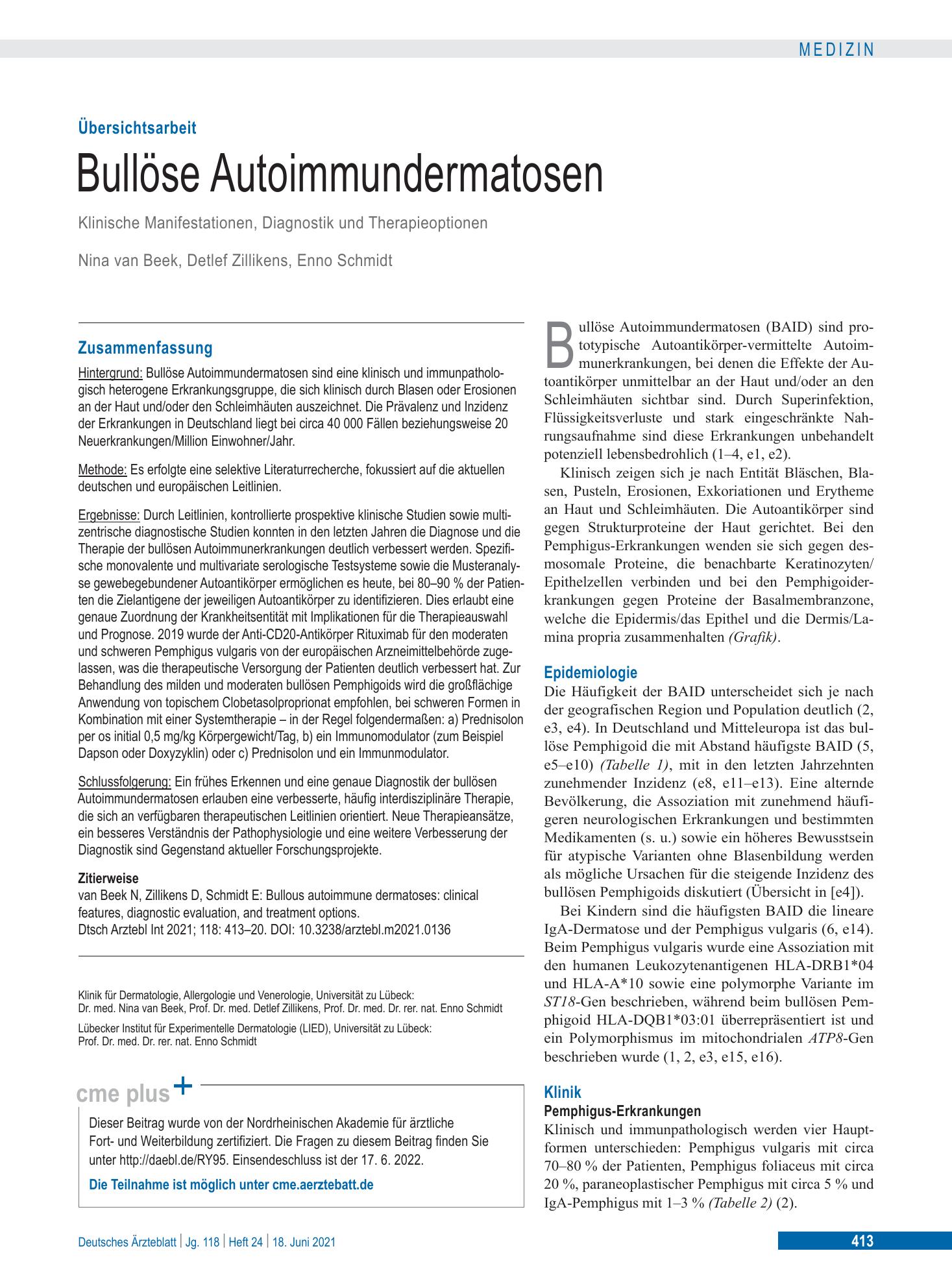 Vorschauseite 1: Bullöse Autoimmundermatosen – Deutsches Ärzteblatt