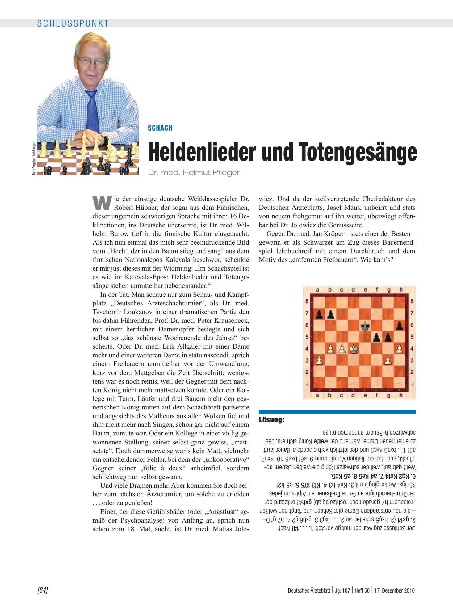 Vorschauseite 1: Schach: Heldenlieder und Totengesänge – Deutsches Ärzteblatt