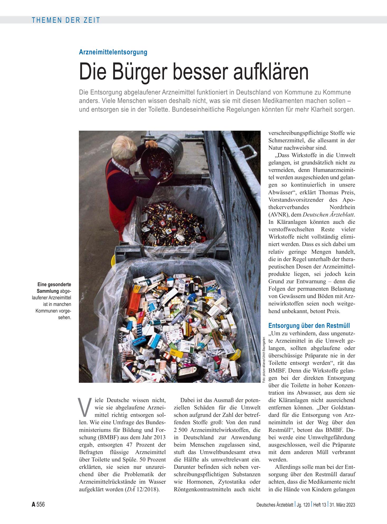 Vorschauseite 1: Arzneimittelentsorgung: Die Bürger besser aufklären – Deutsches Ärzteblatt