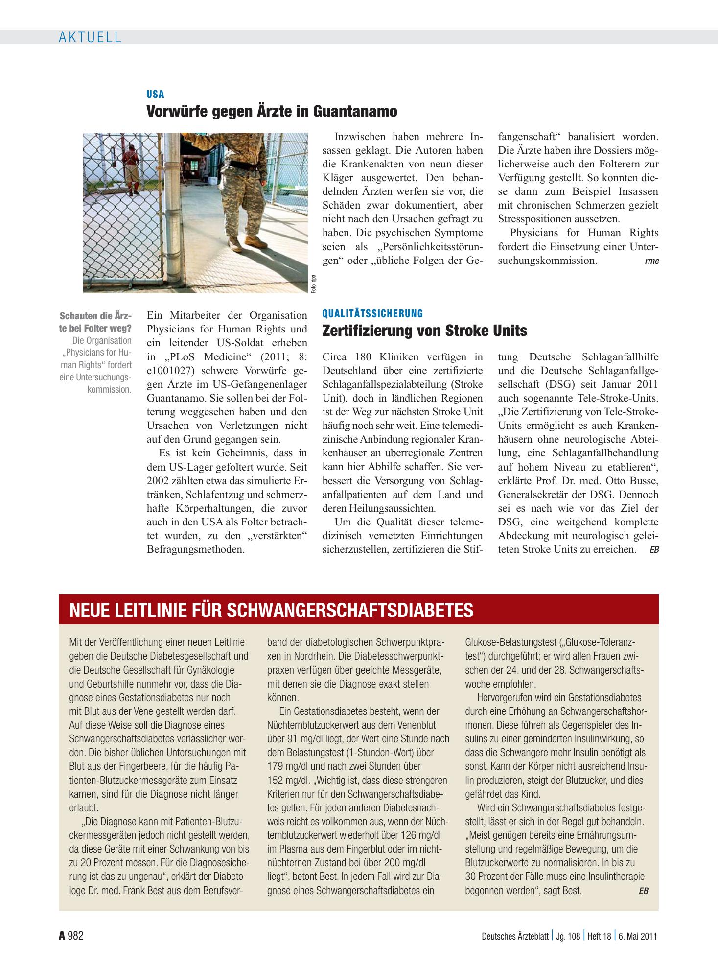 Vorschauseite 1: Qualitätssicherung: Zertifizierung von Stroke Units – Deutsches Ärzteblatt