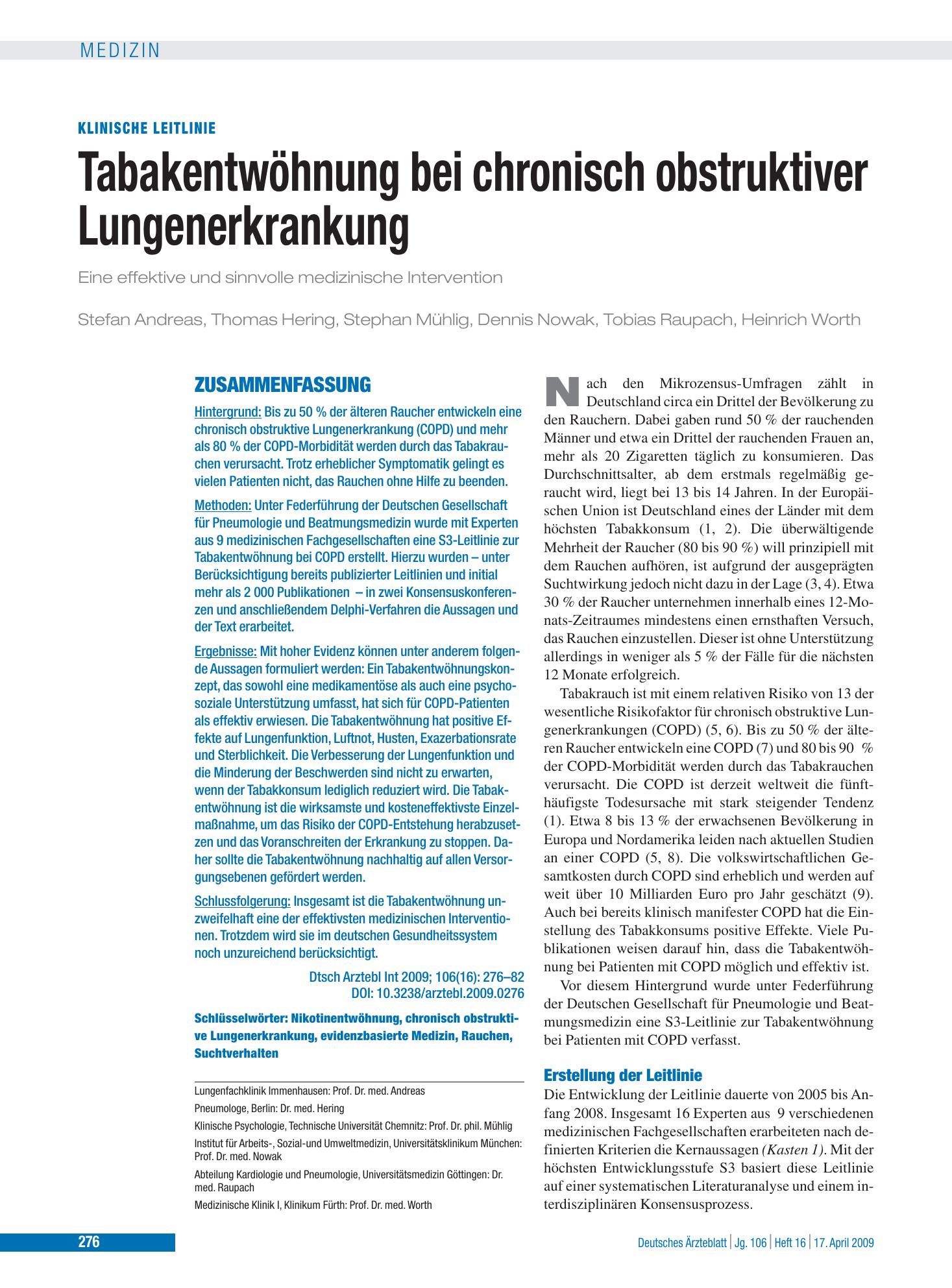 Vorschauseite 1: Tabakentwöhnung bei chronisch obstruktiver Lungenerkrankung – Deutsches Ärzteblatt