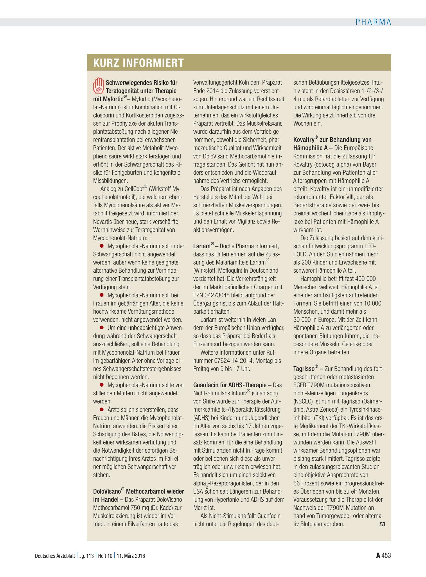 Vorschauseite 1: Kurz informiert – Deutsches Ärzteblatt