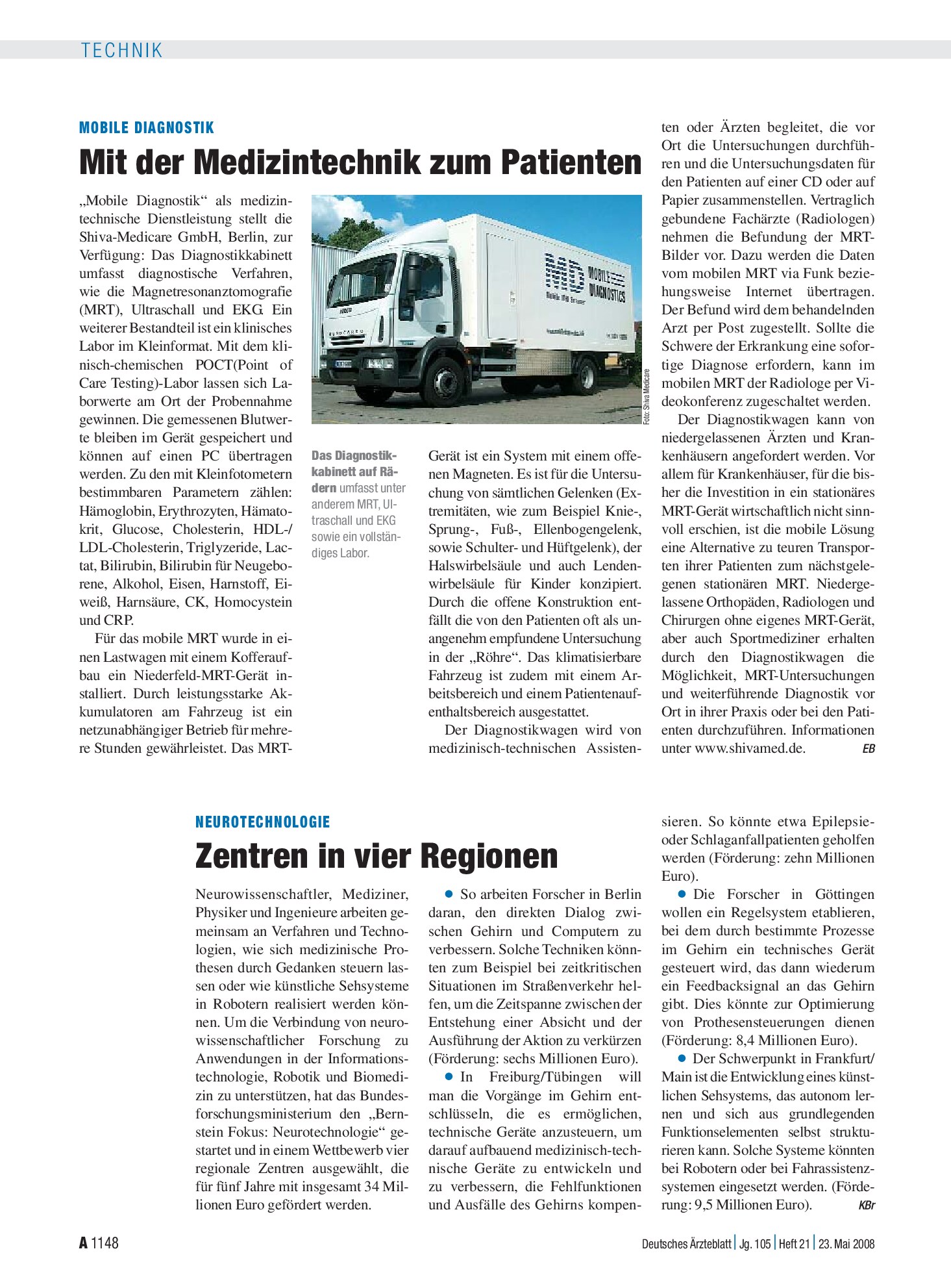Vorschauseite 1: Mobile Diagnostik: Mit der Medizintechnik zum Patienten – Deutsches Ärzteblatt