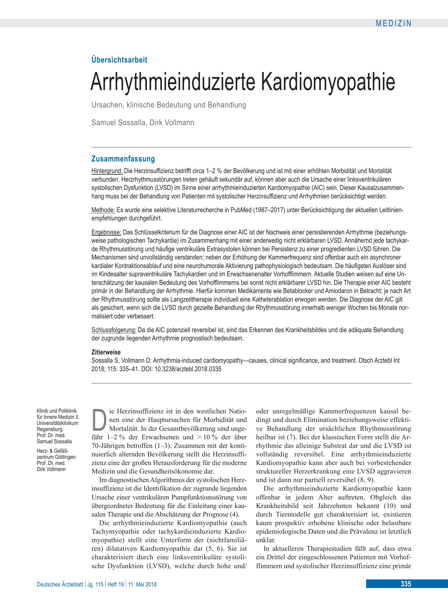 Vorschauseite 1: Arrhythmieinduzierte Kardiomyopathie – Deutsches Ärzteblatt