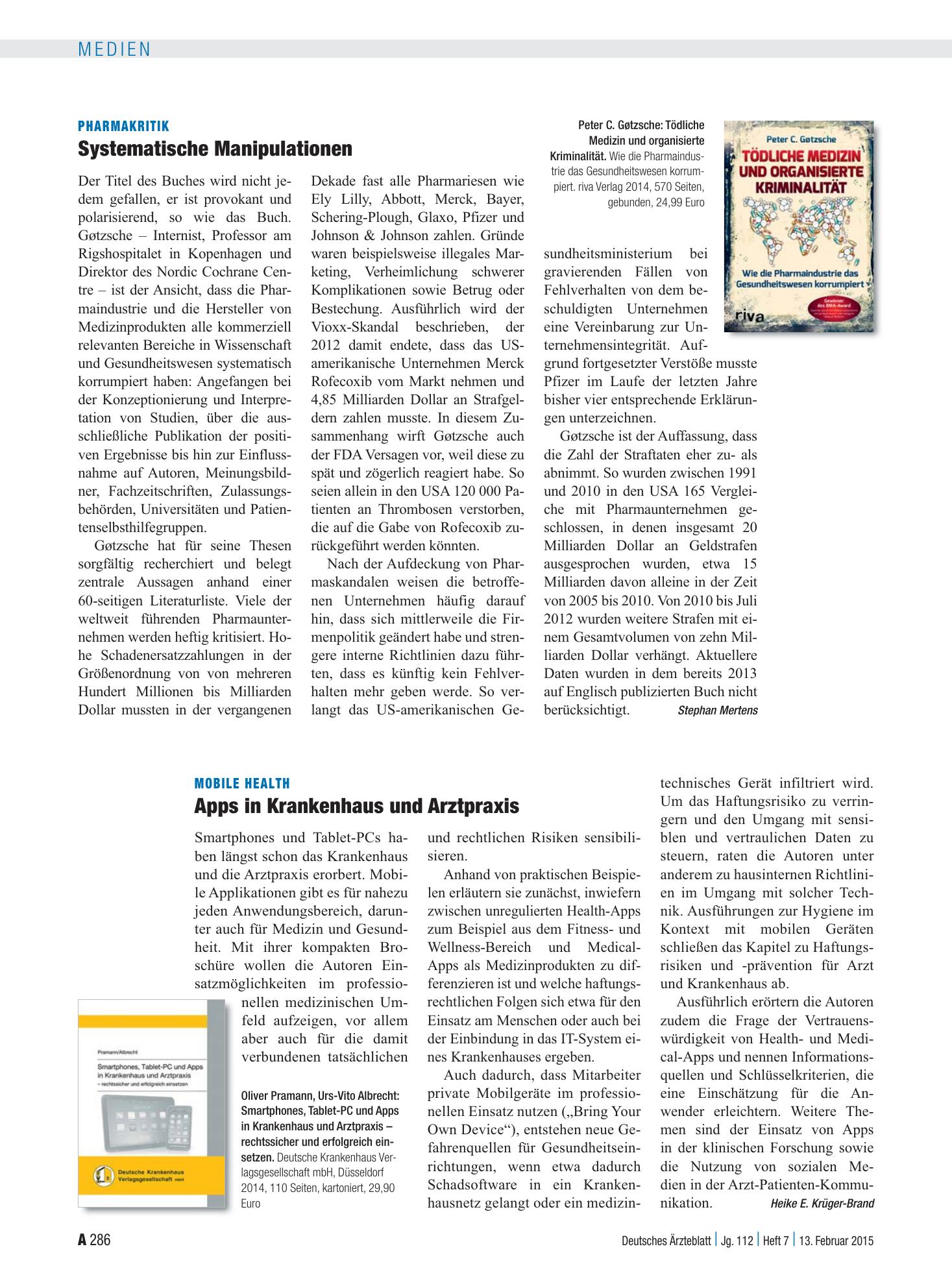 Vorschauseite 1: Pharmakritik: Systematische Manipulationen – Deutsches Ärzteblatt