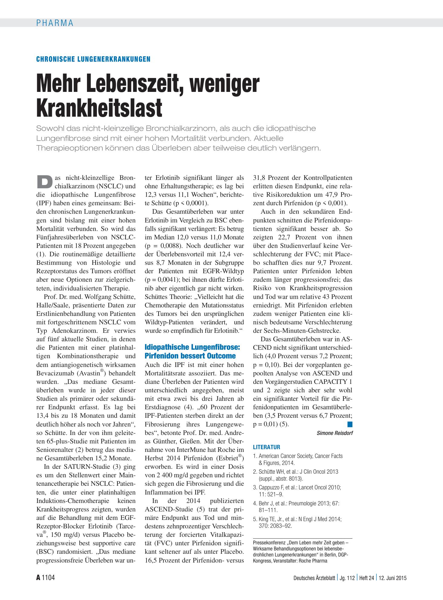 Vorschauseite 1: Chronische Lungenerkrankungen: Mehr Lebenszeit, weniger Krankheitslast – Deutsches Ärzteblatt