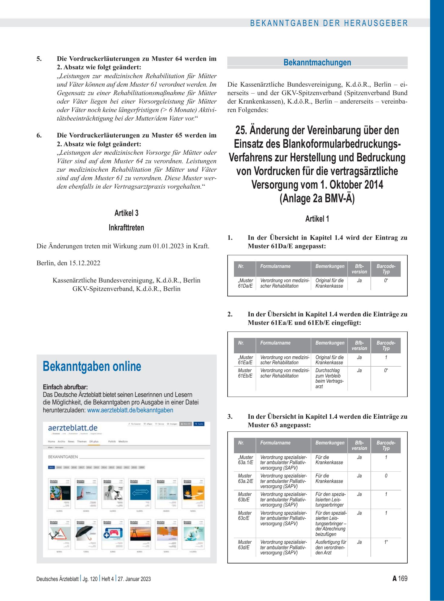 Vorschauseite 1: 25. Änderung der Vereinbarung über den Einsatz des Blankoformularbedruckungs-Verfahrens zur Herstellung und Bedruckung von Vordrucken für die vertragsärztliche Versorgung vom 1. O…