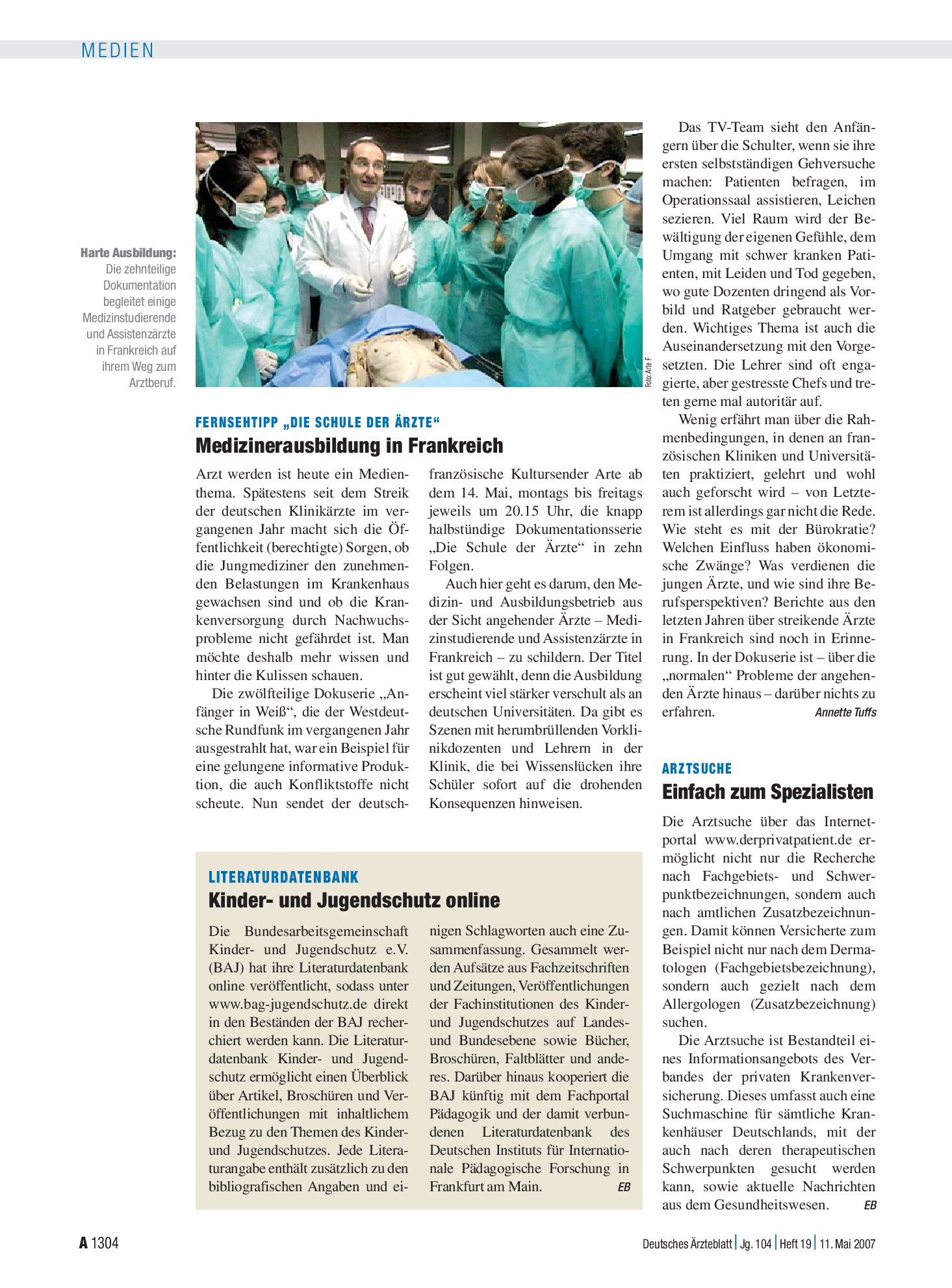 Vorschauseite 1: Arztsuche: Einfach zum Spezialisten – Deutsches Ärzteblatt