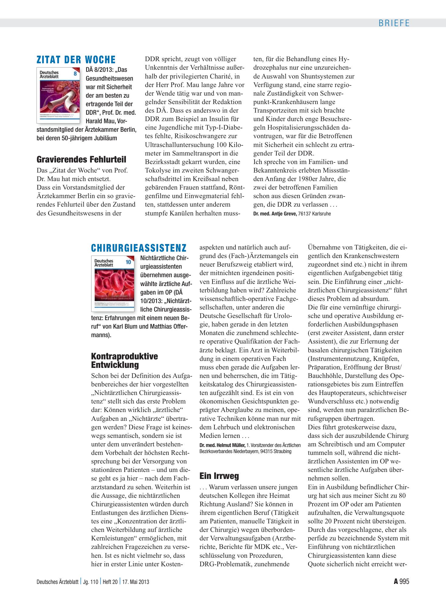 Vorschauseite 1: Chirurgieassistenz: Ein Irrweg – Deutsches Ärzteblatt
