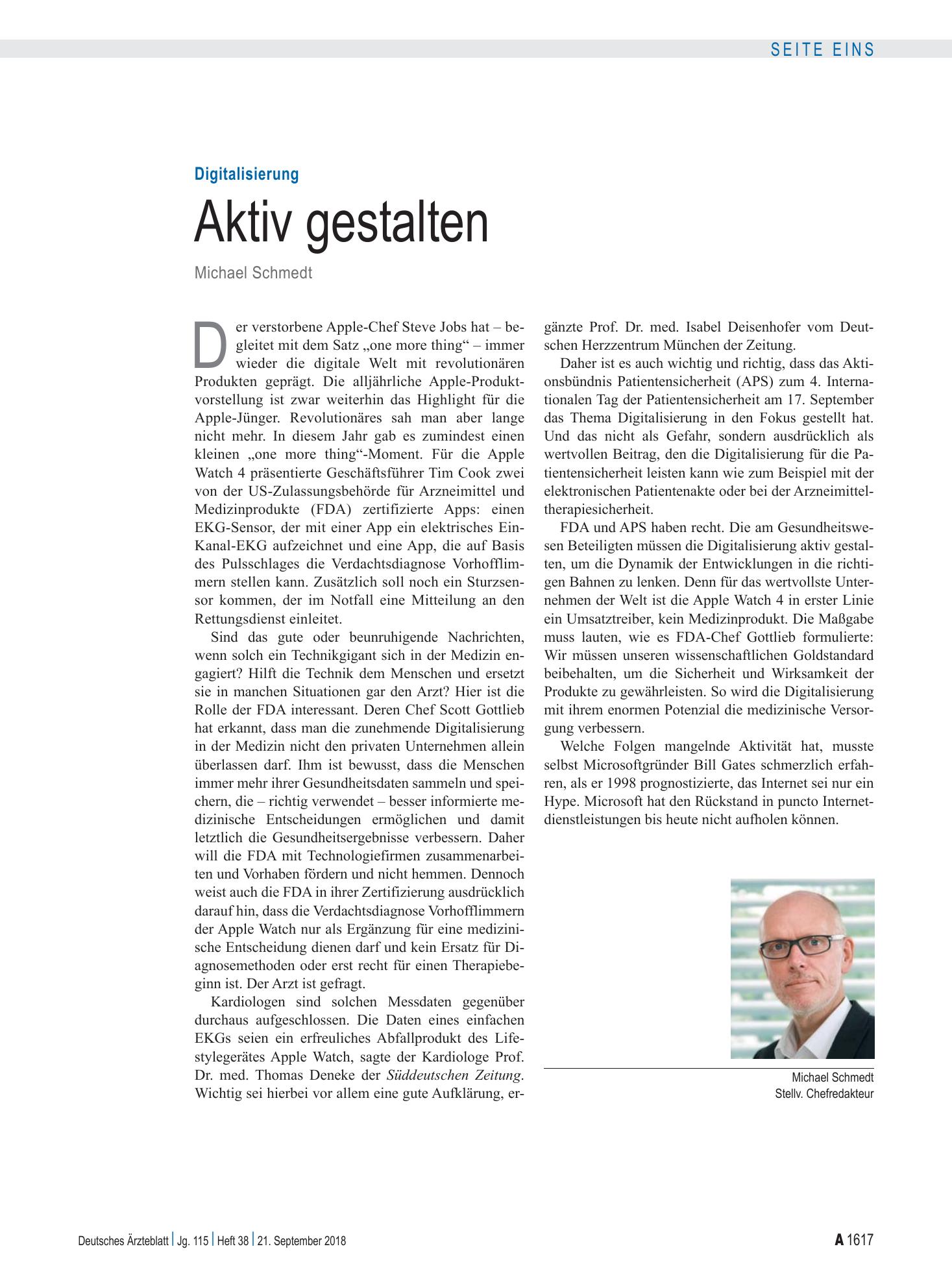 Vorschauseite 1: Digitalisierung: Aktiv gestalten – Deutsches Ärzteblatt