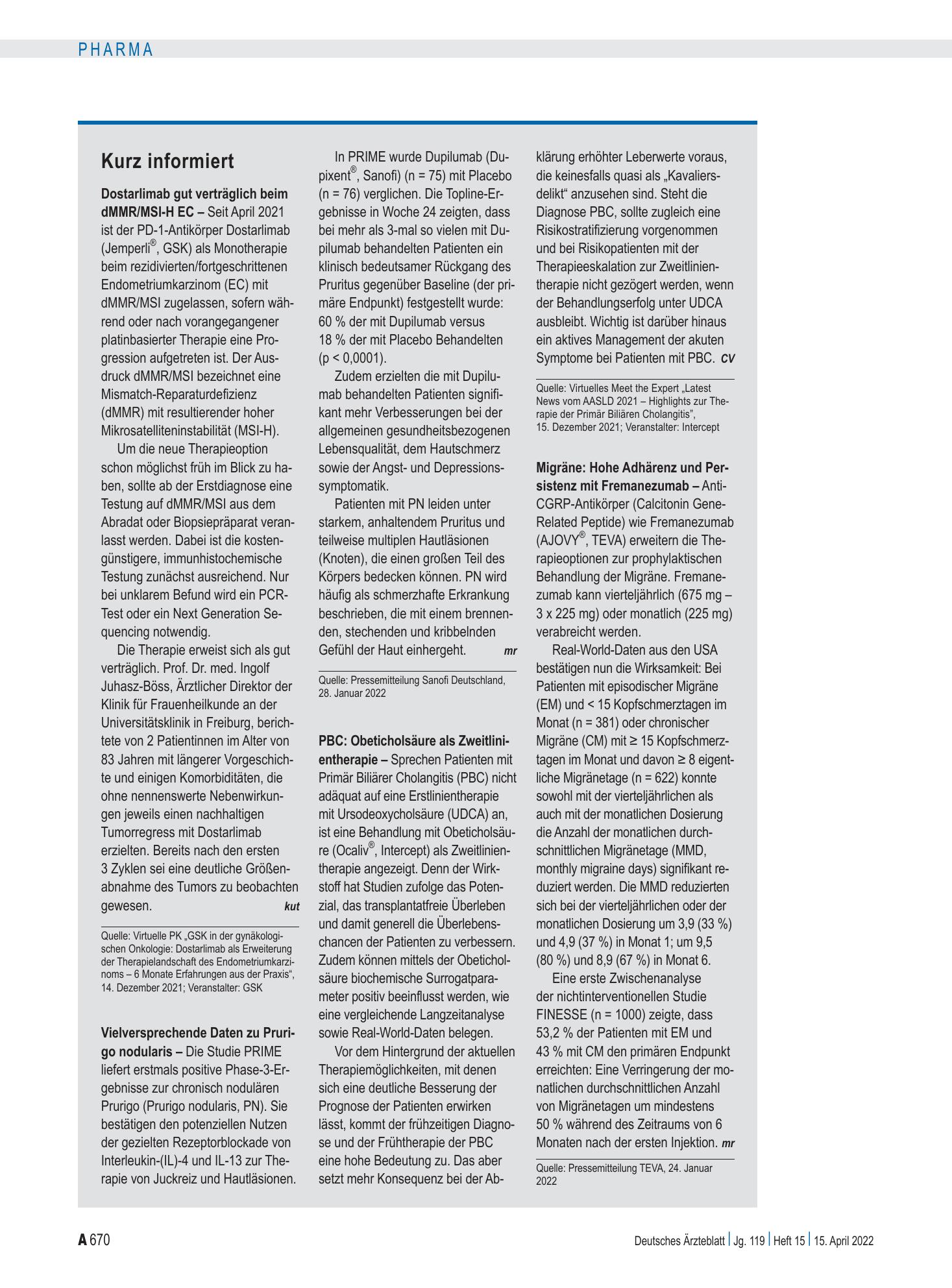 Vorschauseite 1: Kurz informiert – Deutsches Ärzteblatt