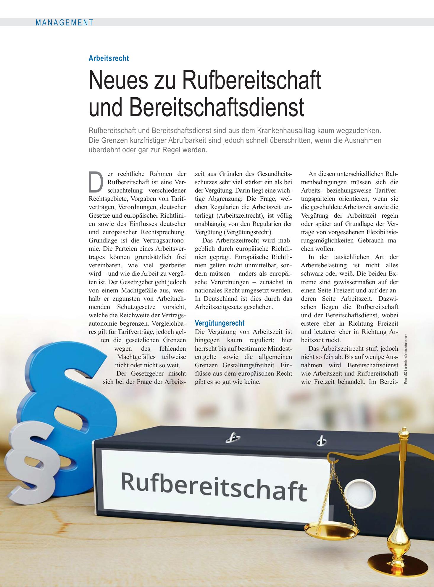 Vorschauseite 1: Arbeitsrecht: Neues zu Rufbereitschaft und Bereitschaftsdienst – Deutsches Ärzteblatt