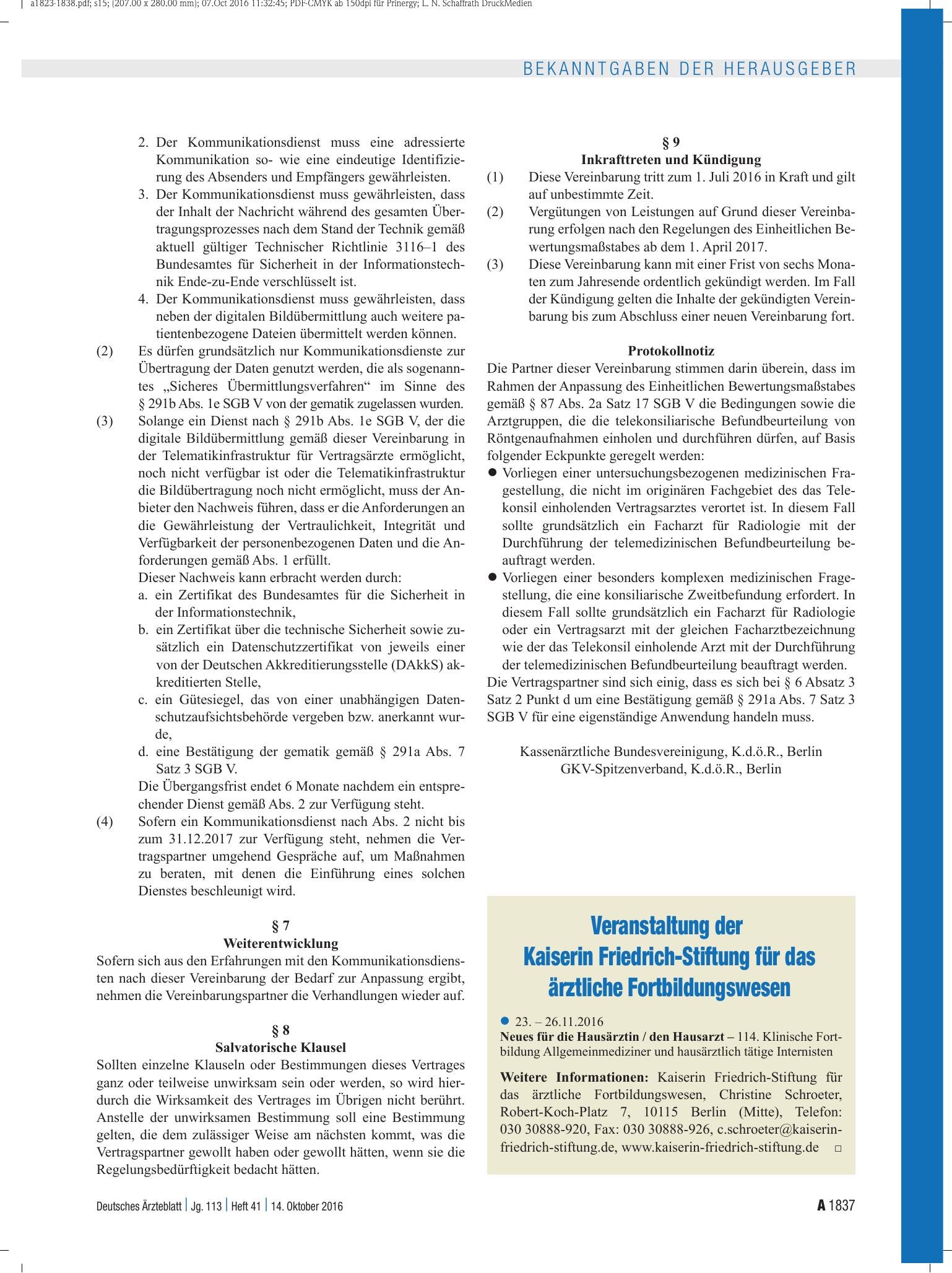 Vorschauseite 1: Veranstaltung der Kaiserin Friedrich-Stiftung für das ärztliche Fortbildungswesen – Deutsches Ärzteblatt