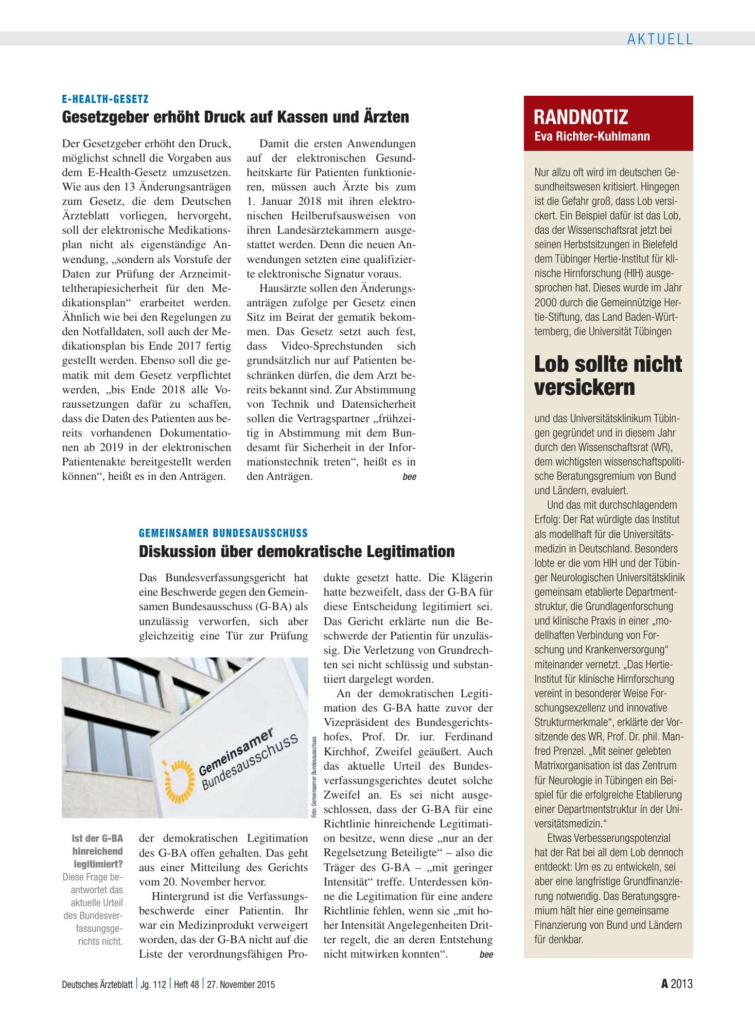 Vorschauseite 1: Randnotiz: Lob sollte nicht versickern – Deutsches Ärzteblatt