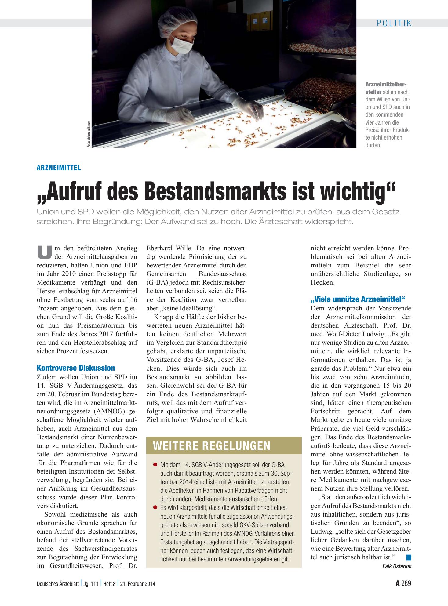 Vorschauseite 1: Arzneimittel: „Aufruf des Bestandsmarkts ist wichtig“ – Deutsches Ärzteblatt