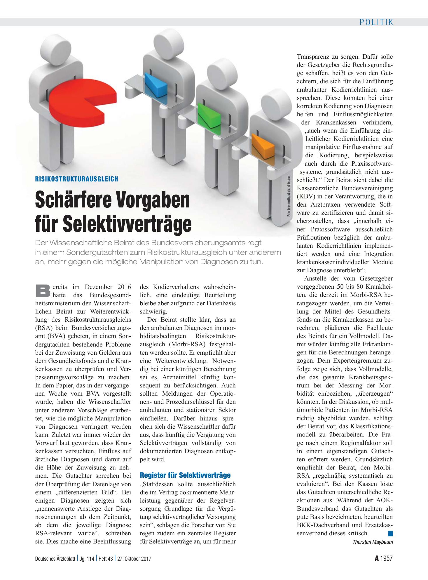 Vorschauseite 1: Risikostrukturausgleich: Schärfere Vorgaben für Selektivverträge – Deutsches Ärzteblatt