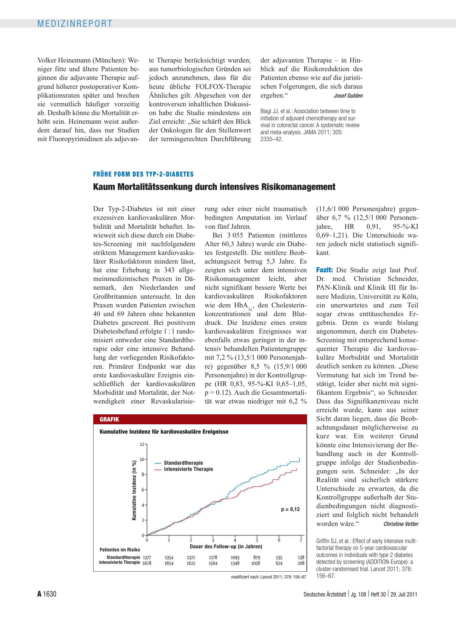 Vorschauseite 1: Frühe Form des Typ-2-Diabetes: Kaum Mortalitätssenkung durch intensives Risikomanagement – Deutsches Ärzteblatt