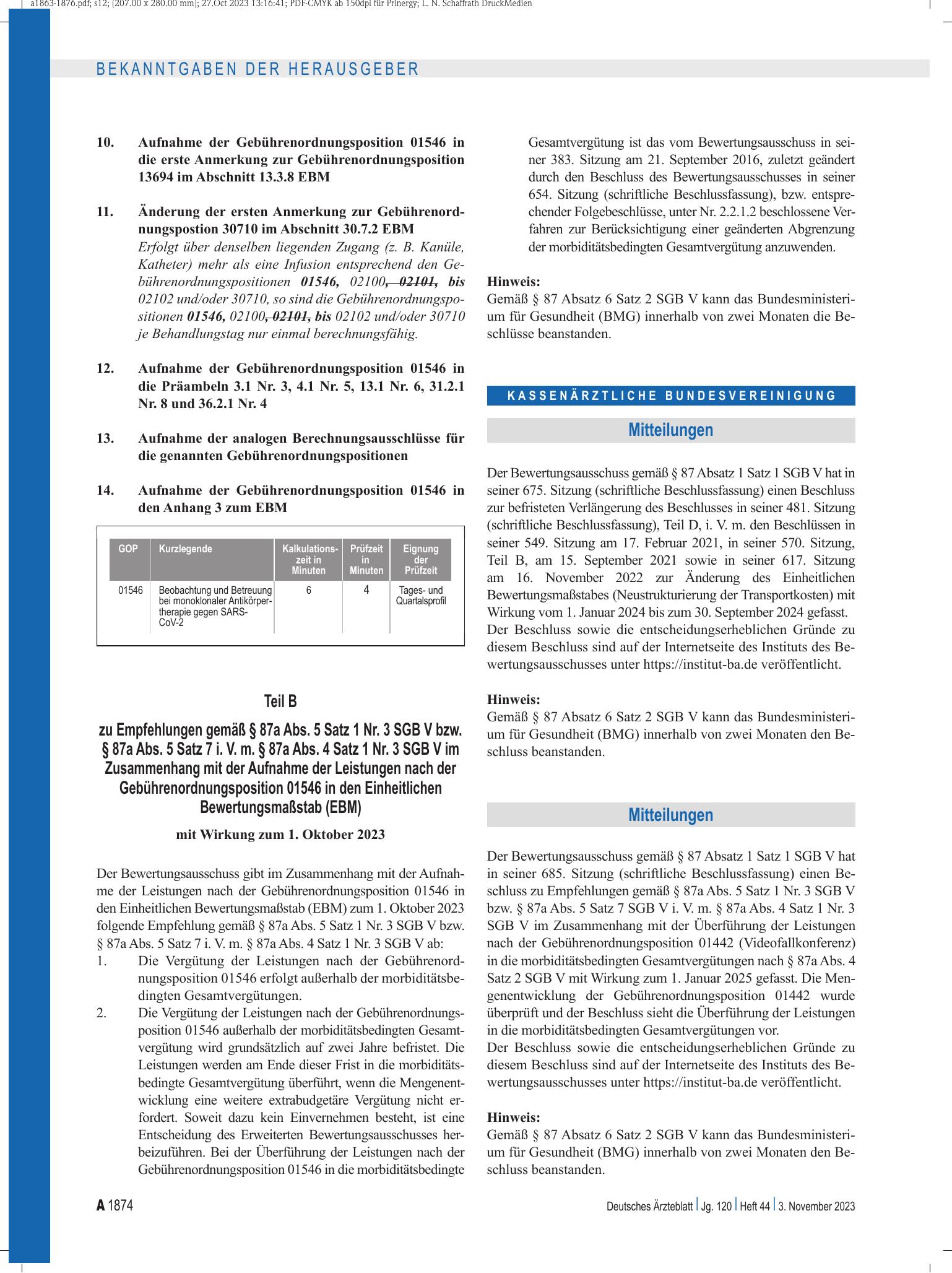 Vorschauseite 1: Mitteilungen – Deutsches Ärzteblatt