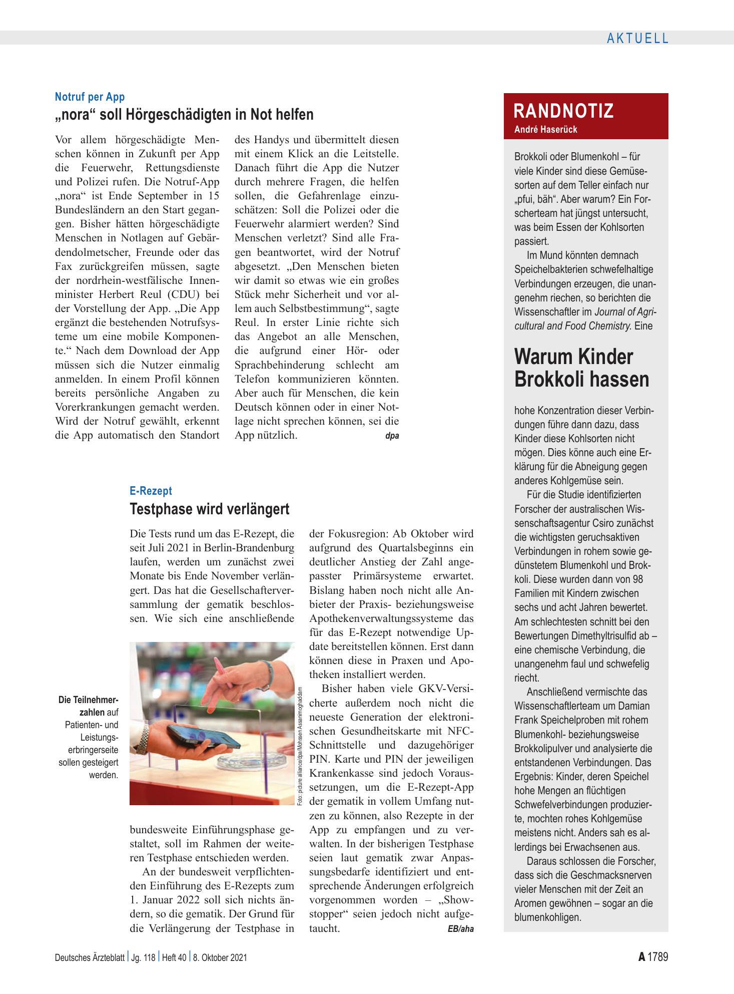 Vorschauseite 1: E-Rezept: Testphase wird verlängert – Deutsches Ärzteblatt