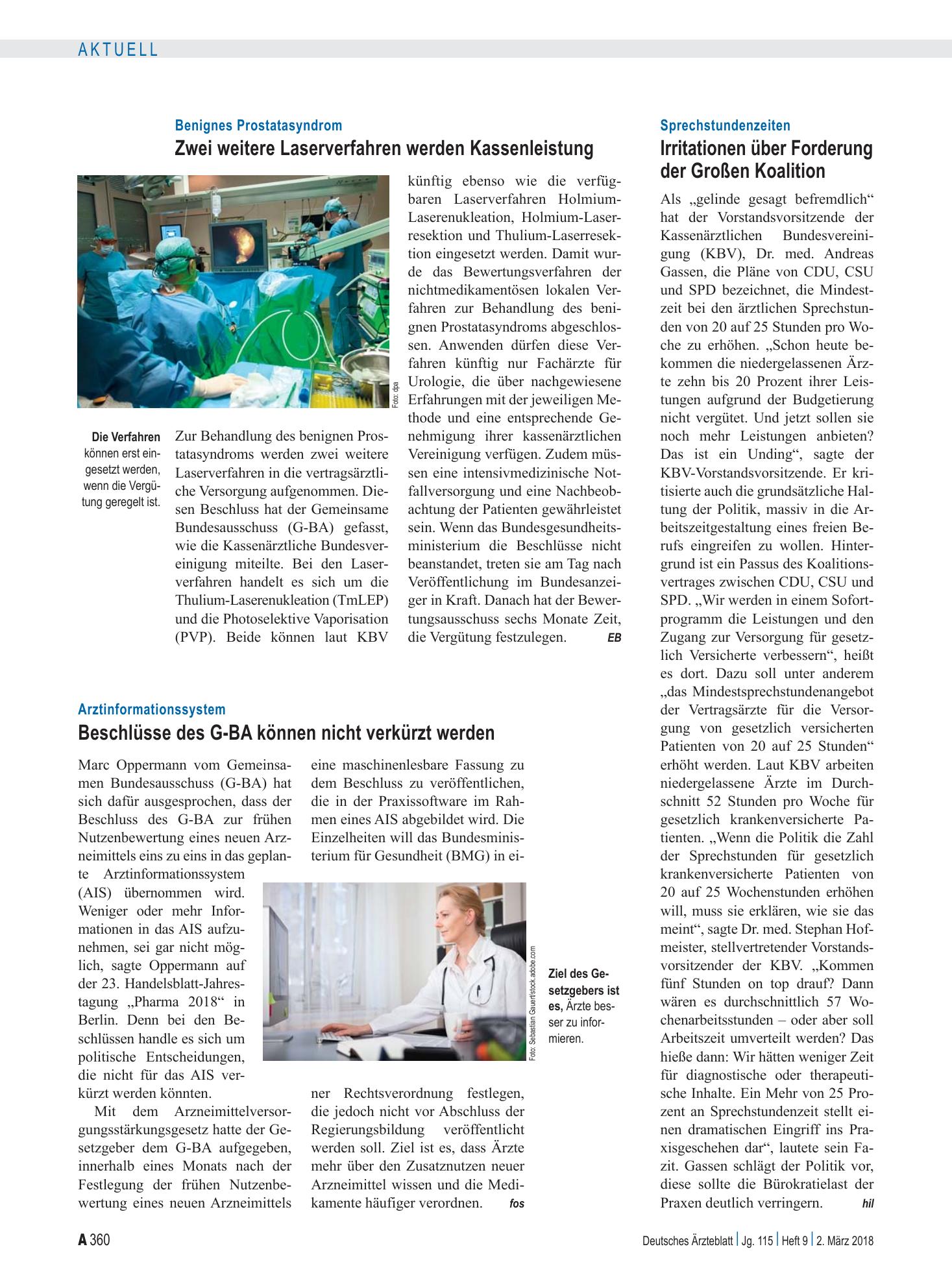 Vorschauseite 1: Benignes Prostatasyndrom: Zwei weitere Laserverfahren werden Kassenleistung – Deutsches Ärzteblatt