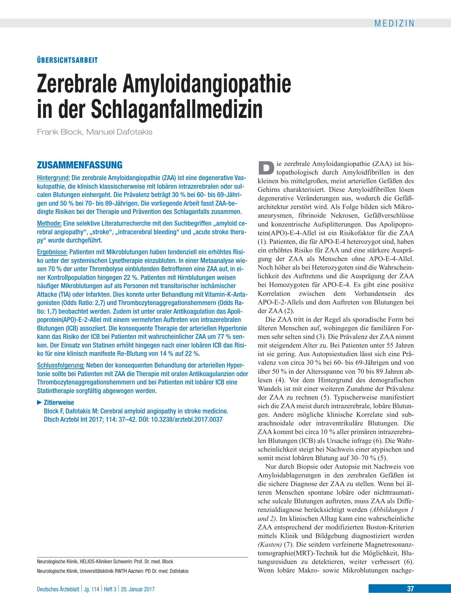 Vorschauseite 1: Zerebrale Amyloidangiopathie in der Schlaganfallmedizin – Deutsches Ärzteblatt