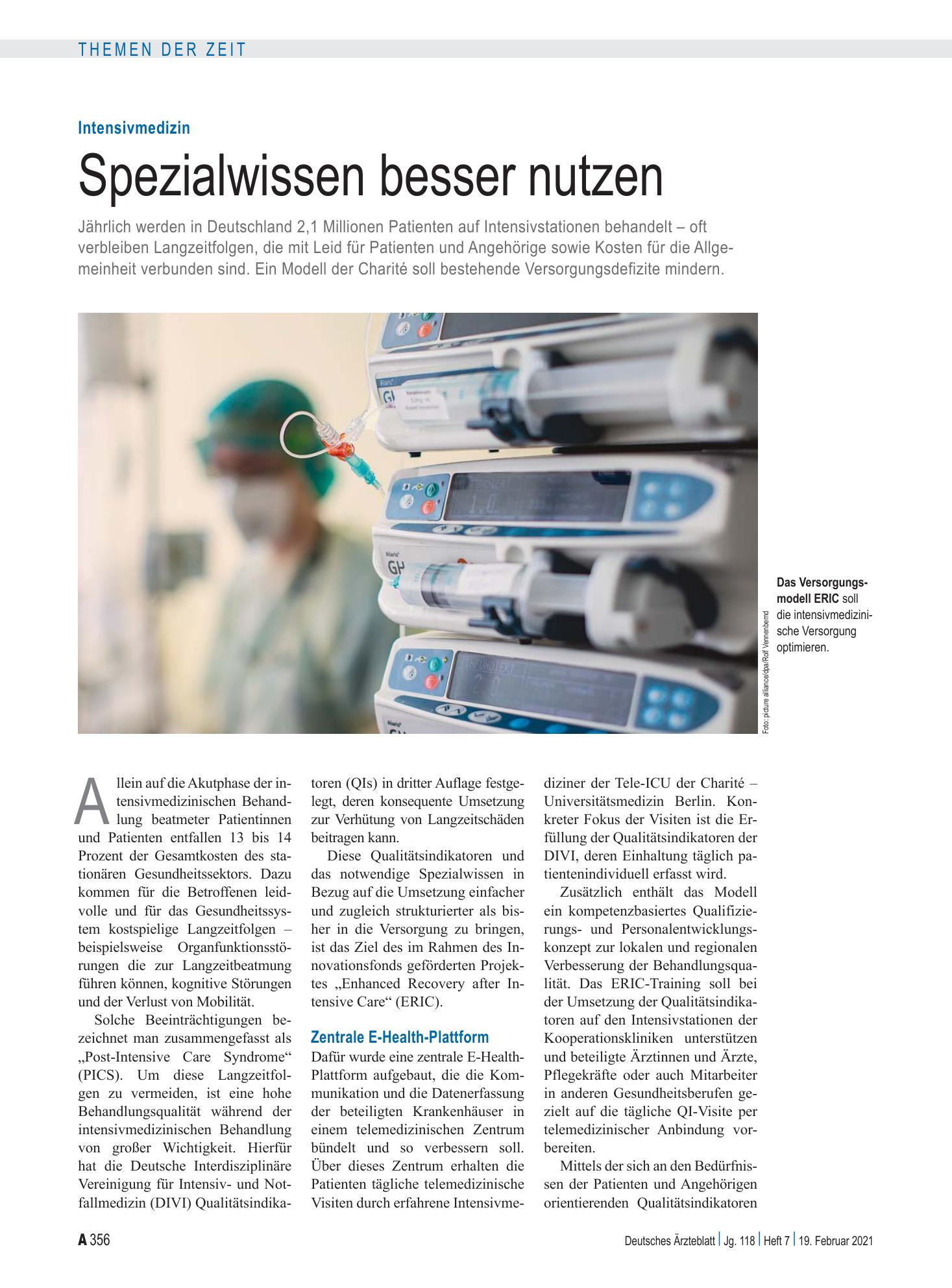 Vorschauseite 1: Intensivmedizin: Spezialwissen besser nutzen – Deutsches Ärzteblatt