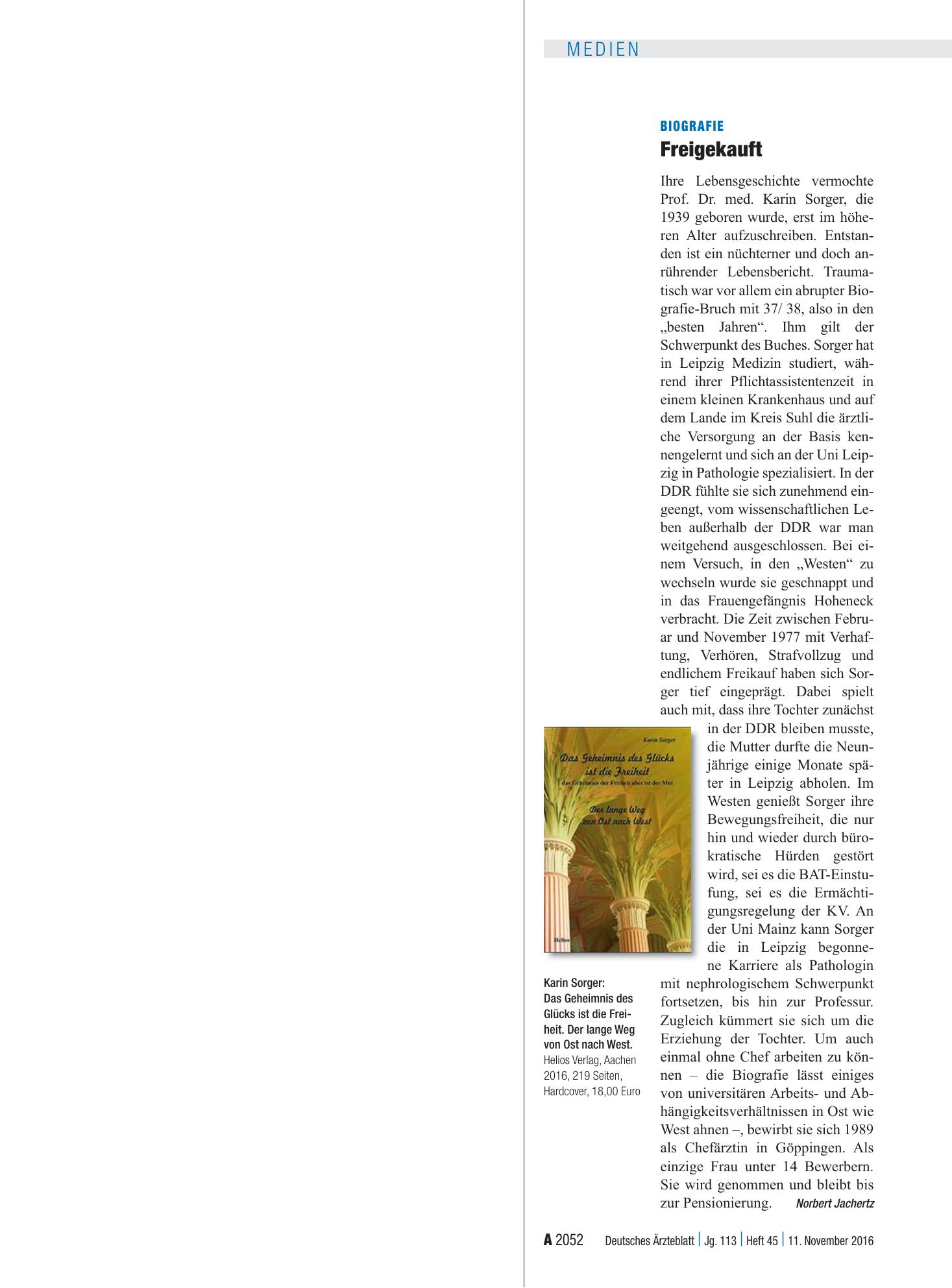 Vorschauseite 1: Biografie: Freigekauft – Deutsches Ärzteblatt