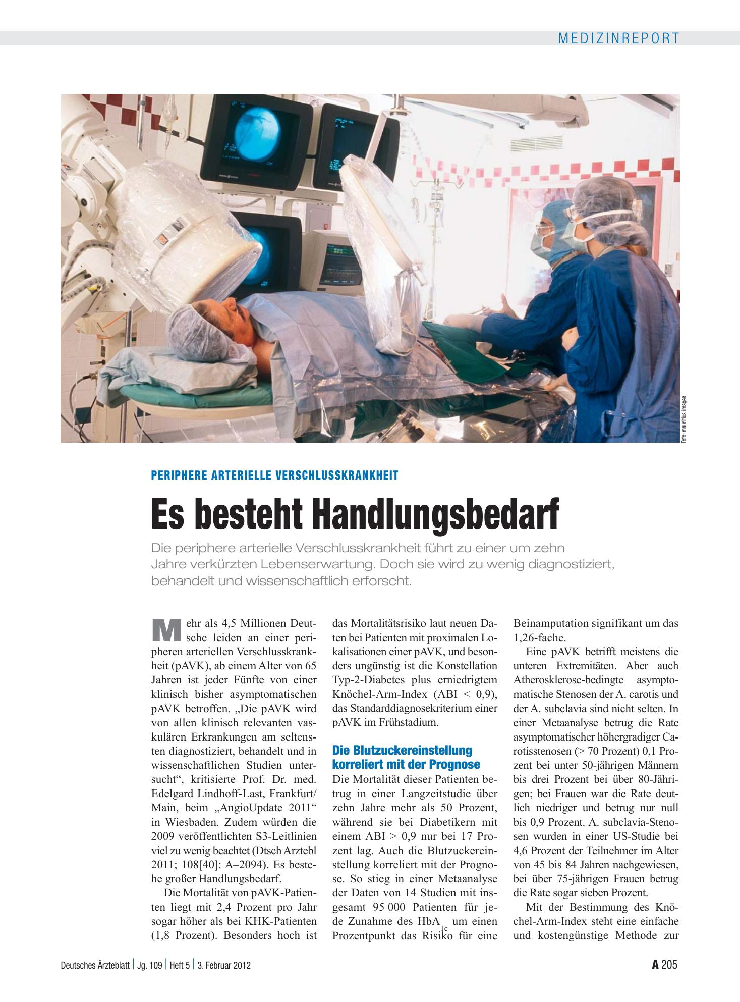 Vorschauseite 1: Periphere arterielle Verschlusskrankheit: Es besteht Handlungsbedarf – Deutsches Ärzteblatt