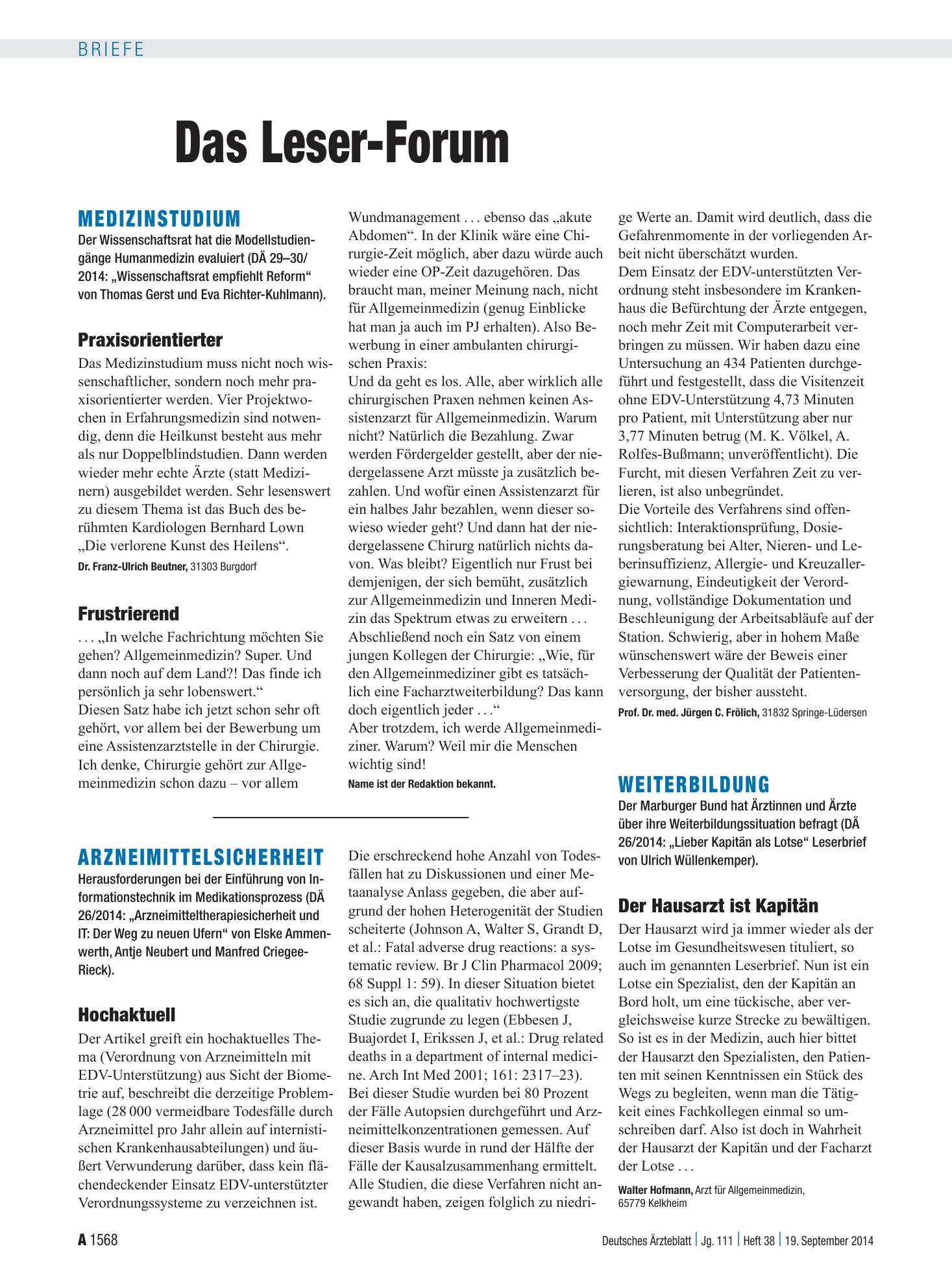 Vorschauseite 1: Medizinstudium: Praxisorientierter – Deutsches Ärzteblatt