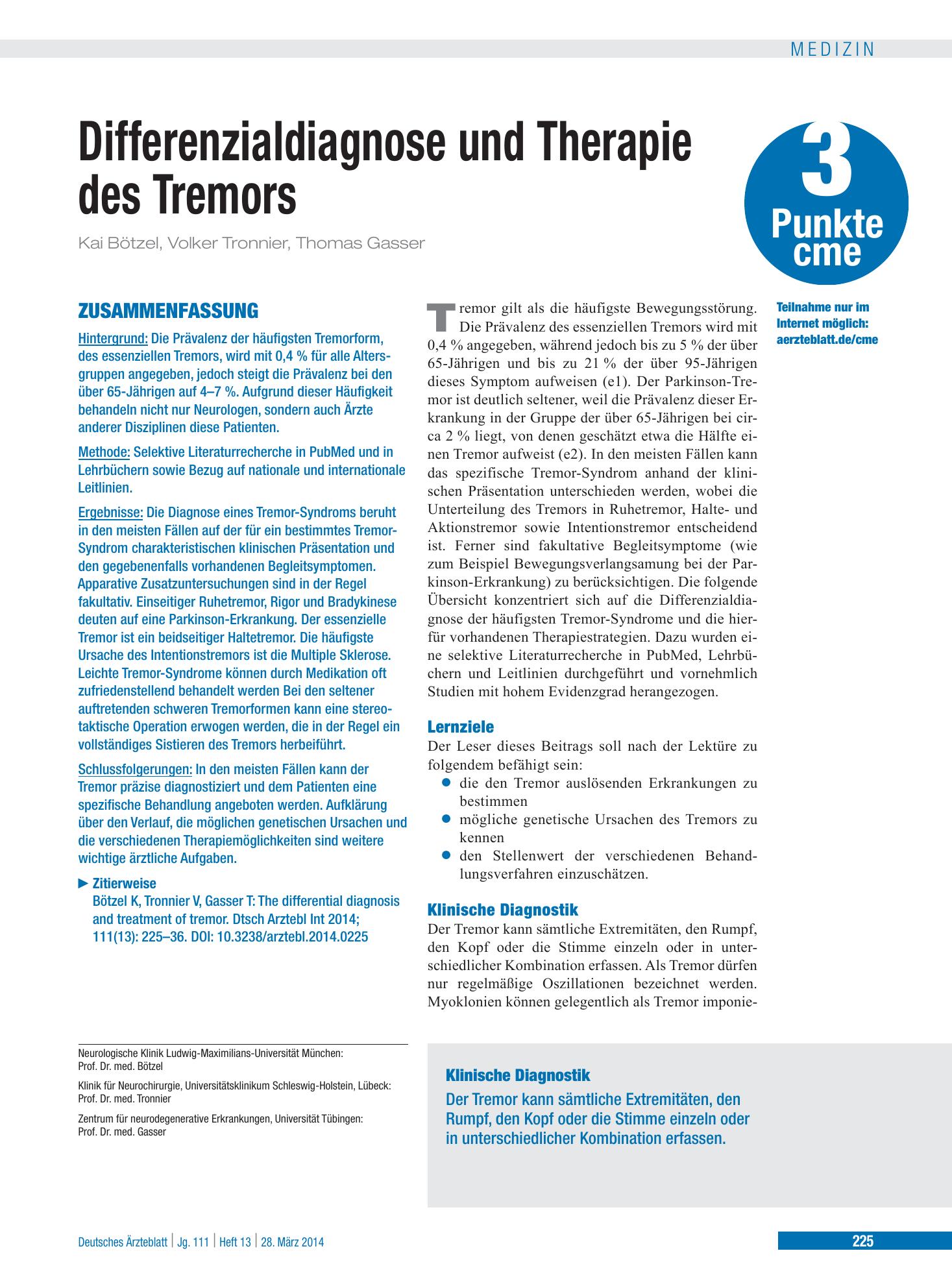Vorschauseite 1: Differenzialdiagnose und Therapie des Tremors – Deutsches Ärzteblatt