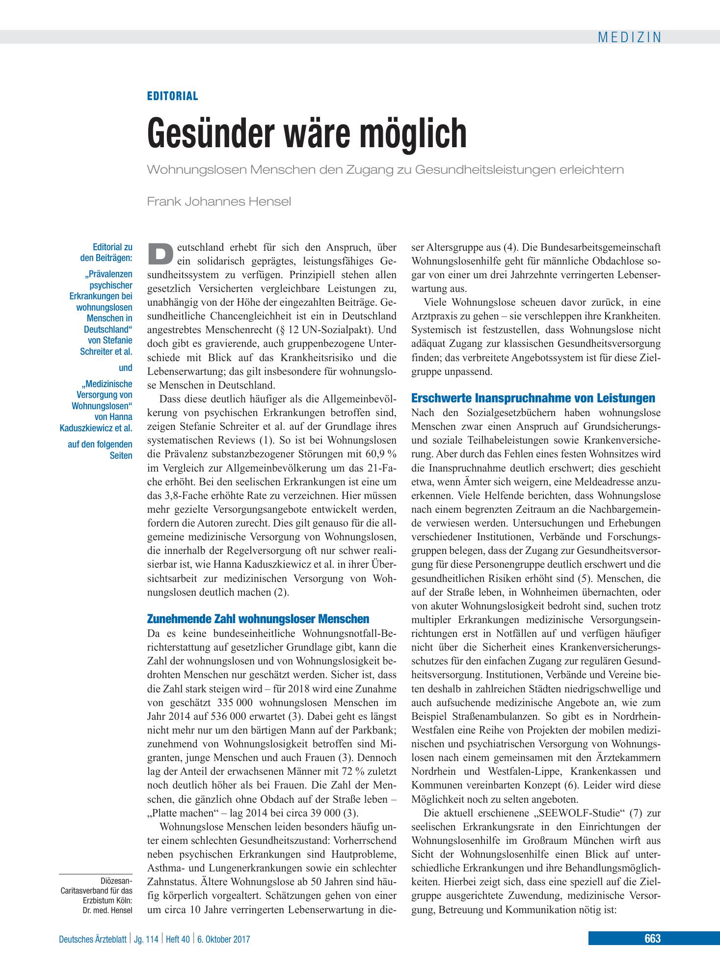 Vorschauseite 1: Gesünder wäre möglich – Deutsches Ärzteblatt