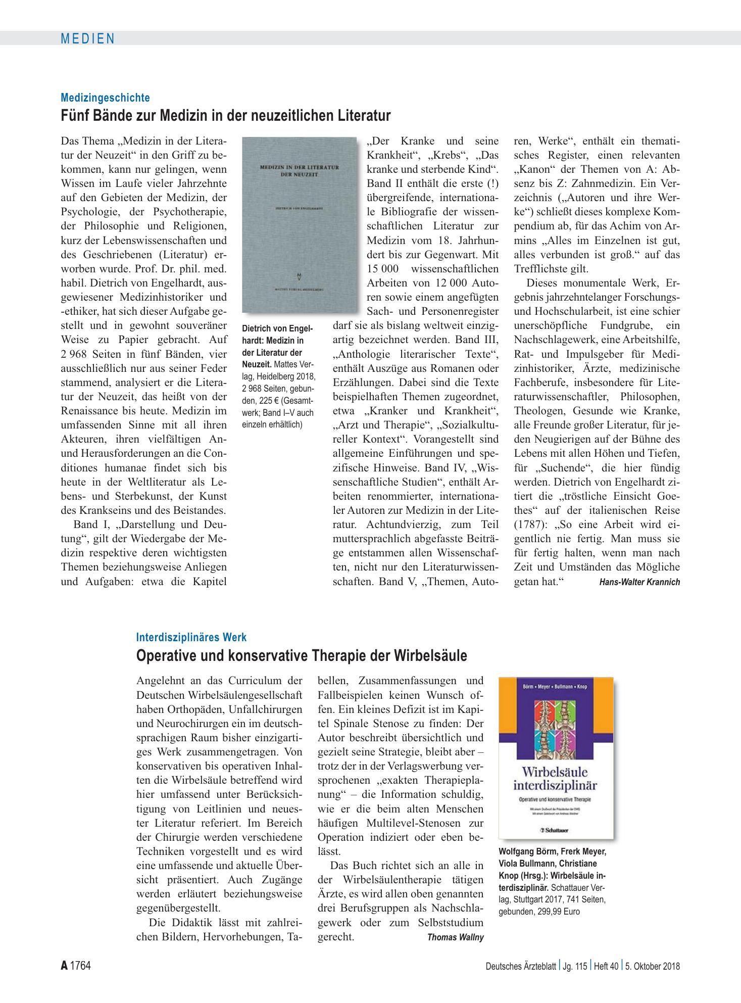 Vorschauseite 1: Interdisziplinäres Werk: Operative und konservative Therapie der Wirbelsäule – Deutsches Ärzteblatt