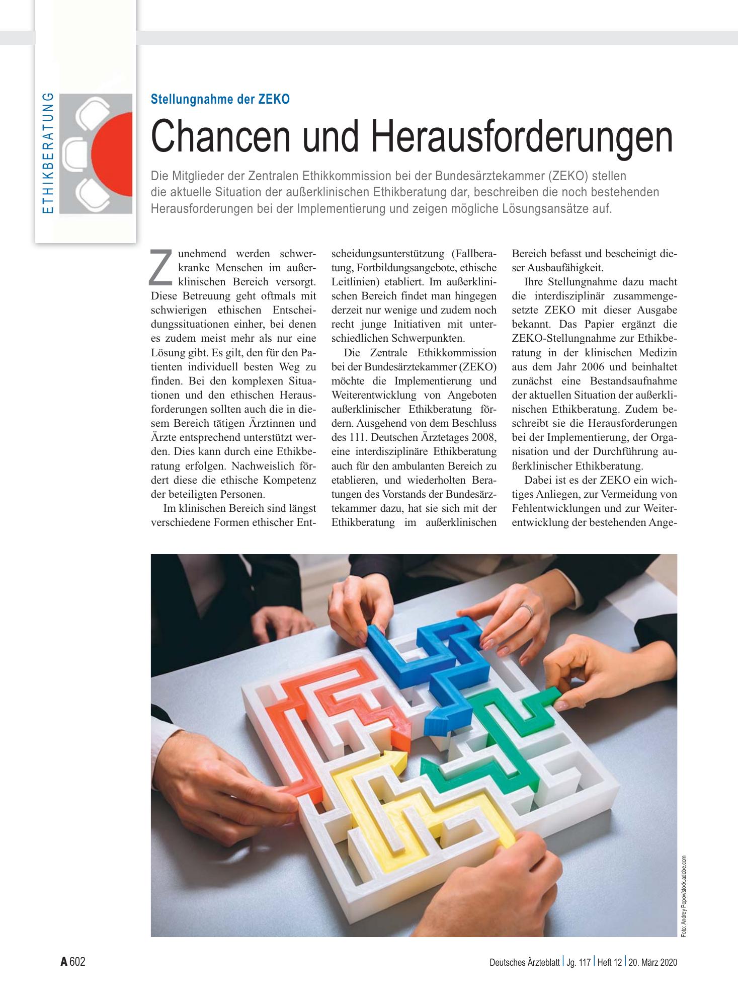 Vorschauseite 1: Stellungnahme der ZEKO: Chancen und Herausforderungen – Deutsches Ärzteblatt