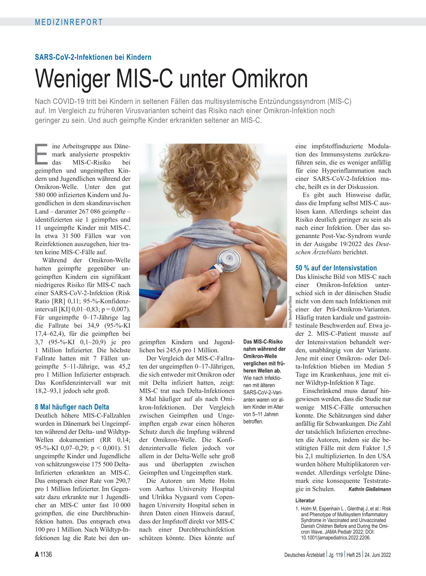Vorschauseite 1: SARS-CoV-2-Infektionen bei Kindern: Weniger MIS-C unter Omikron – Deutsches Ärzteblatt
